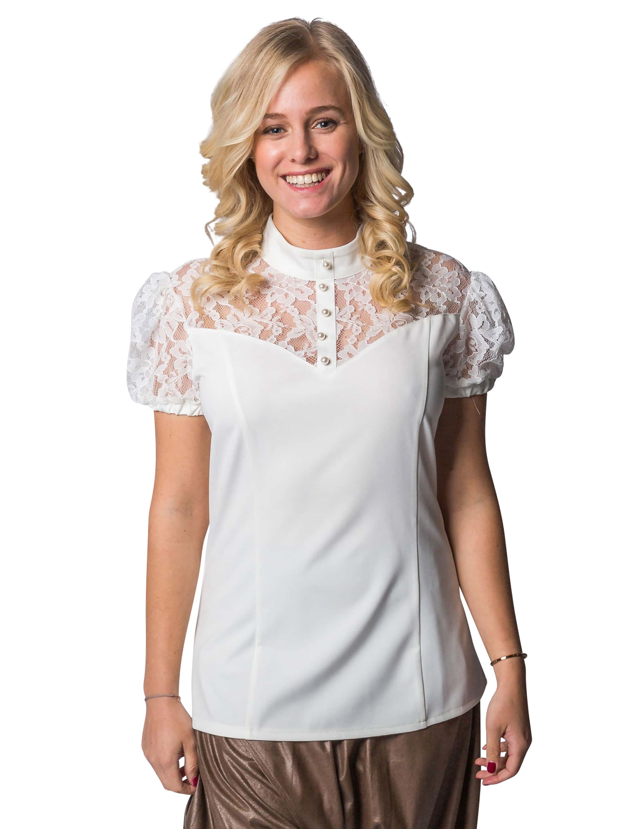 Bluse mit Spitze weiß L Bluse mit Spitze weiß L