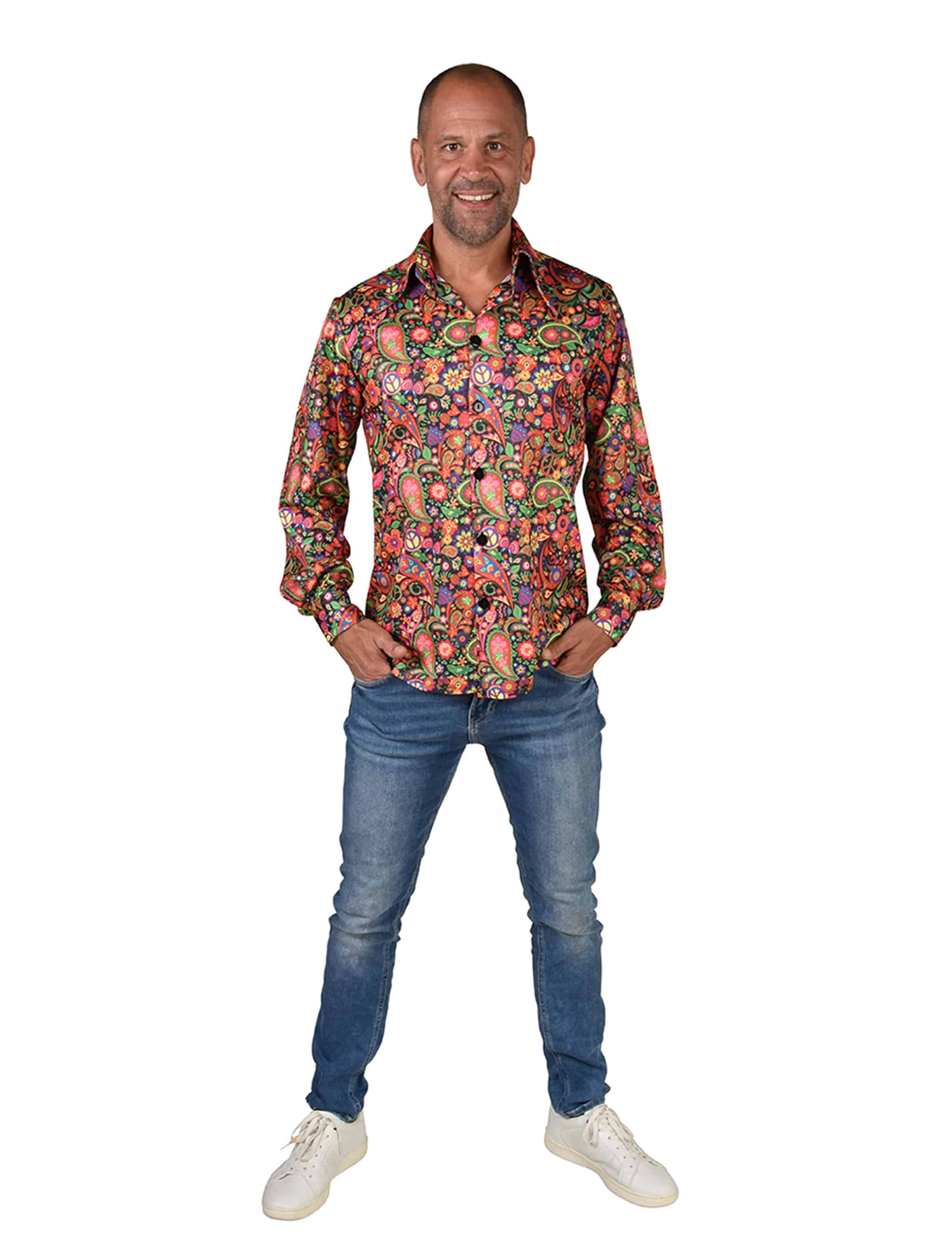 Hemd 70er Floral Herren rot/grün S/M