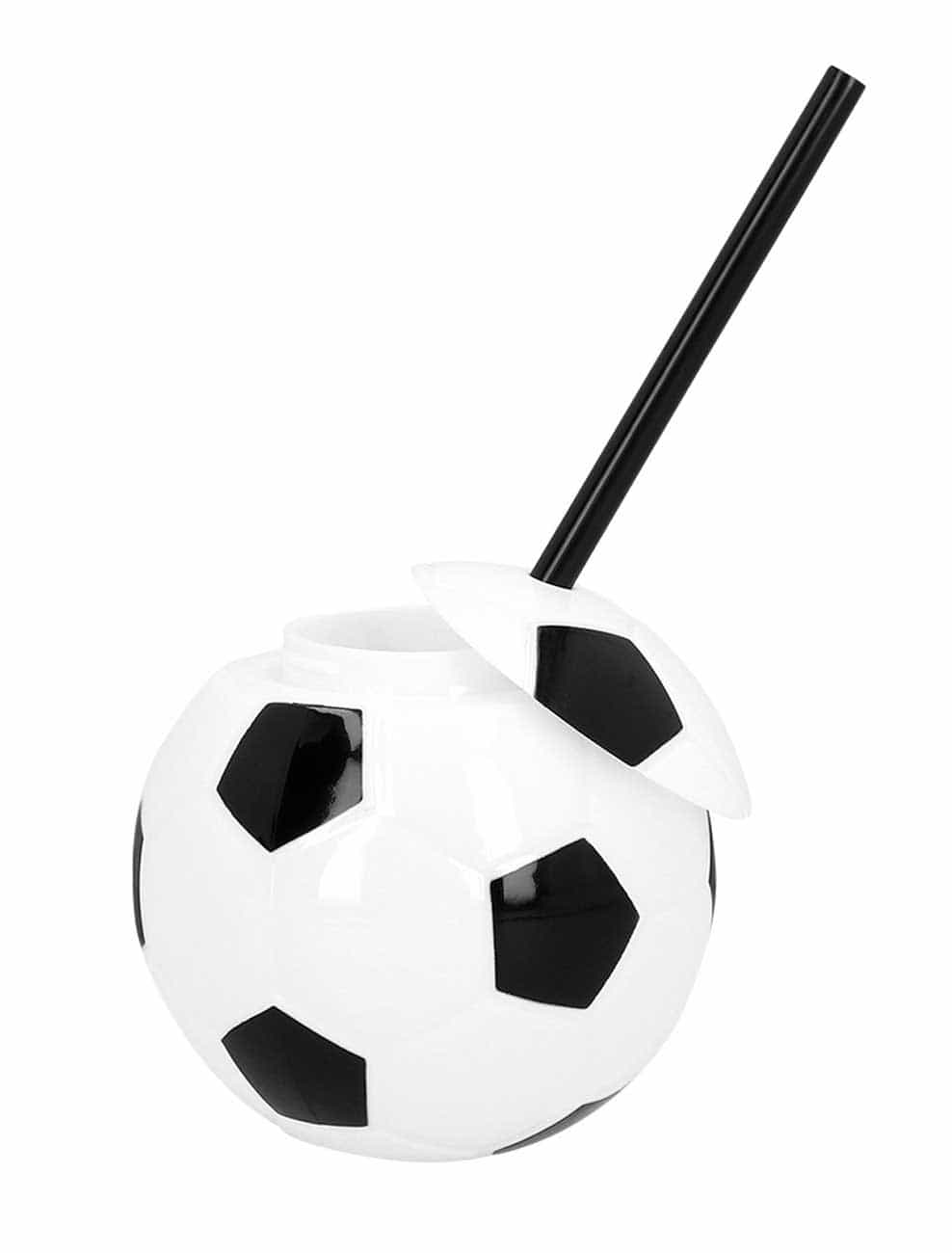 Trinkbecher Fußball mit Strohhalm schwarz/weiß