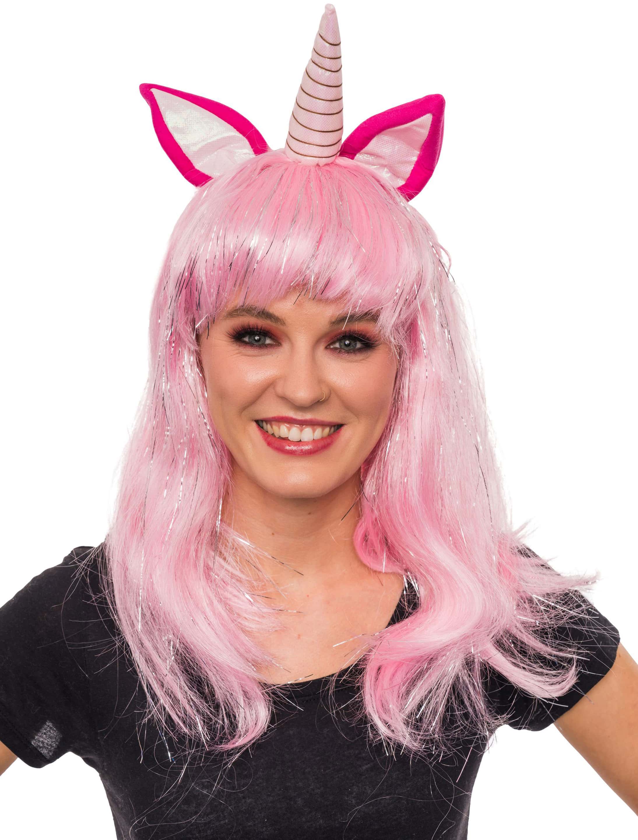 Perücke Einhorn mit Ohren rosa