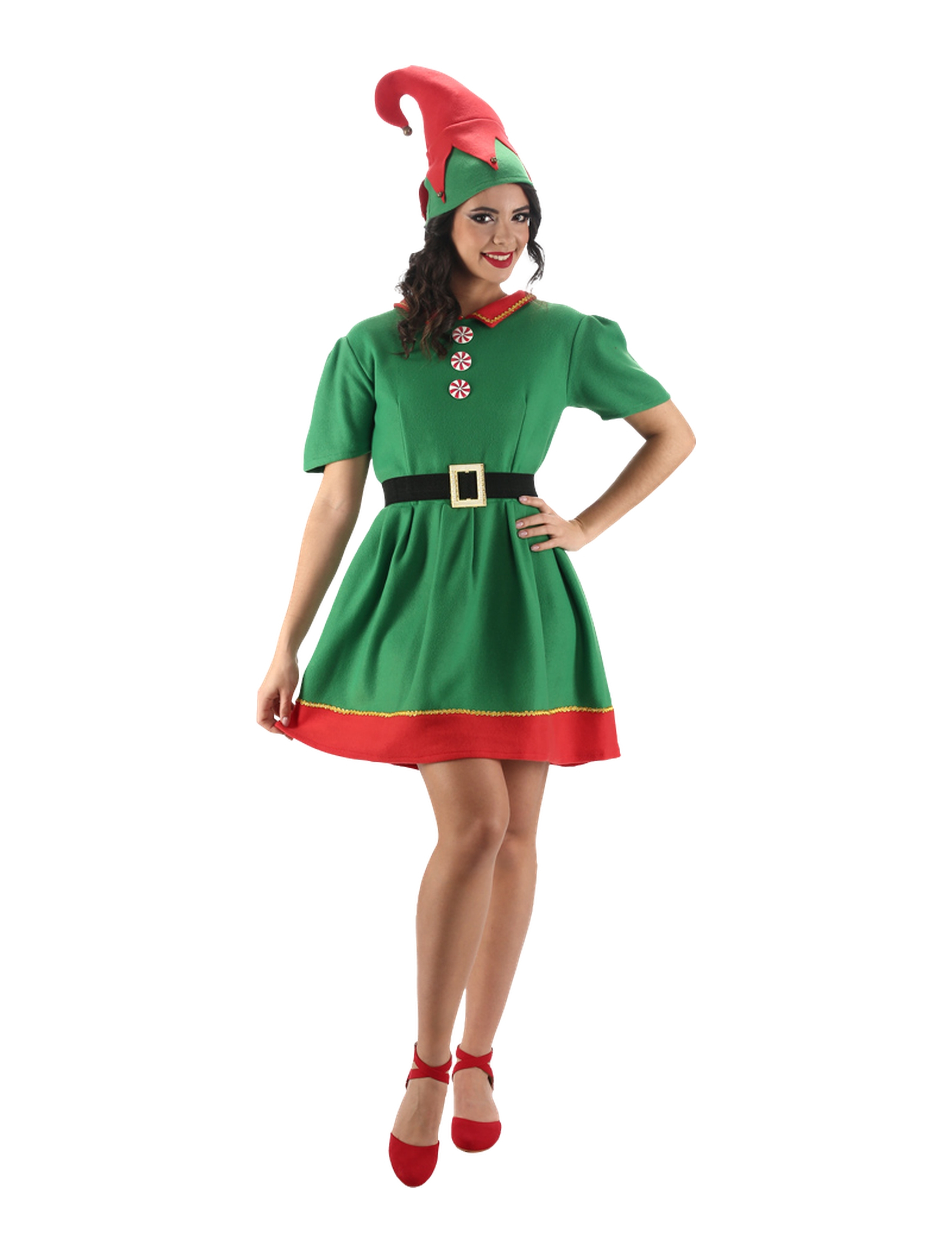 Kleid Weihnachtselfe 3-tlg. Damen rot/grün L