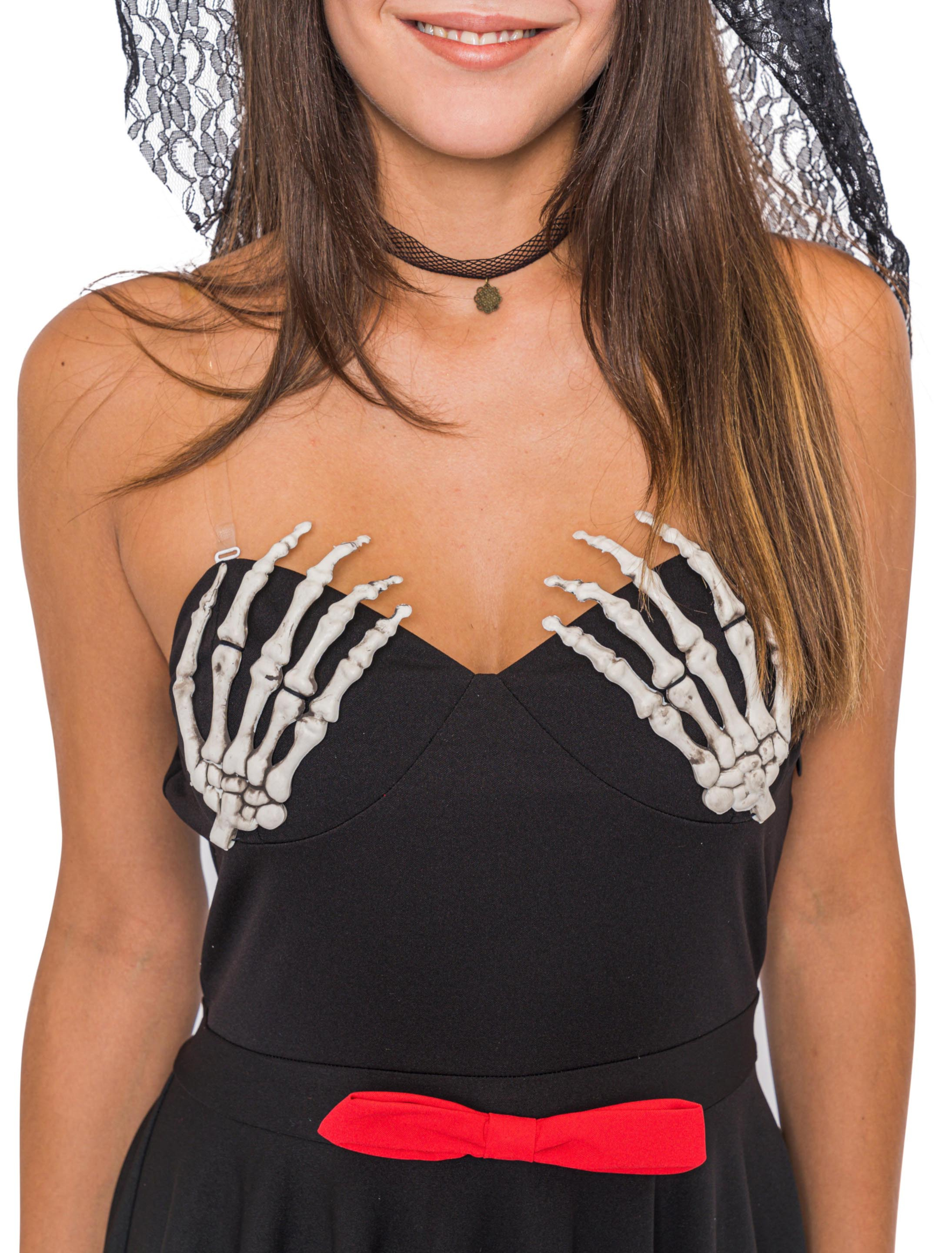 Kleid mit Skeletthänden schwarz M