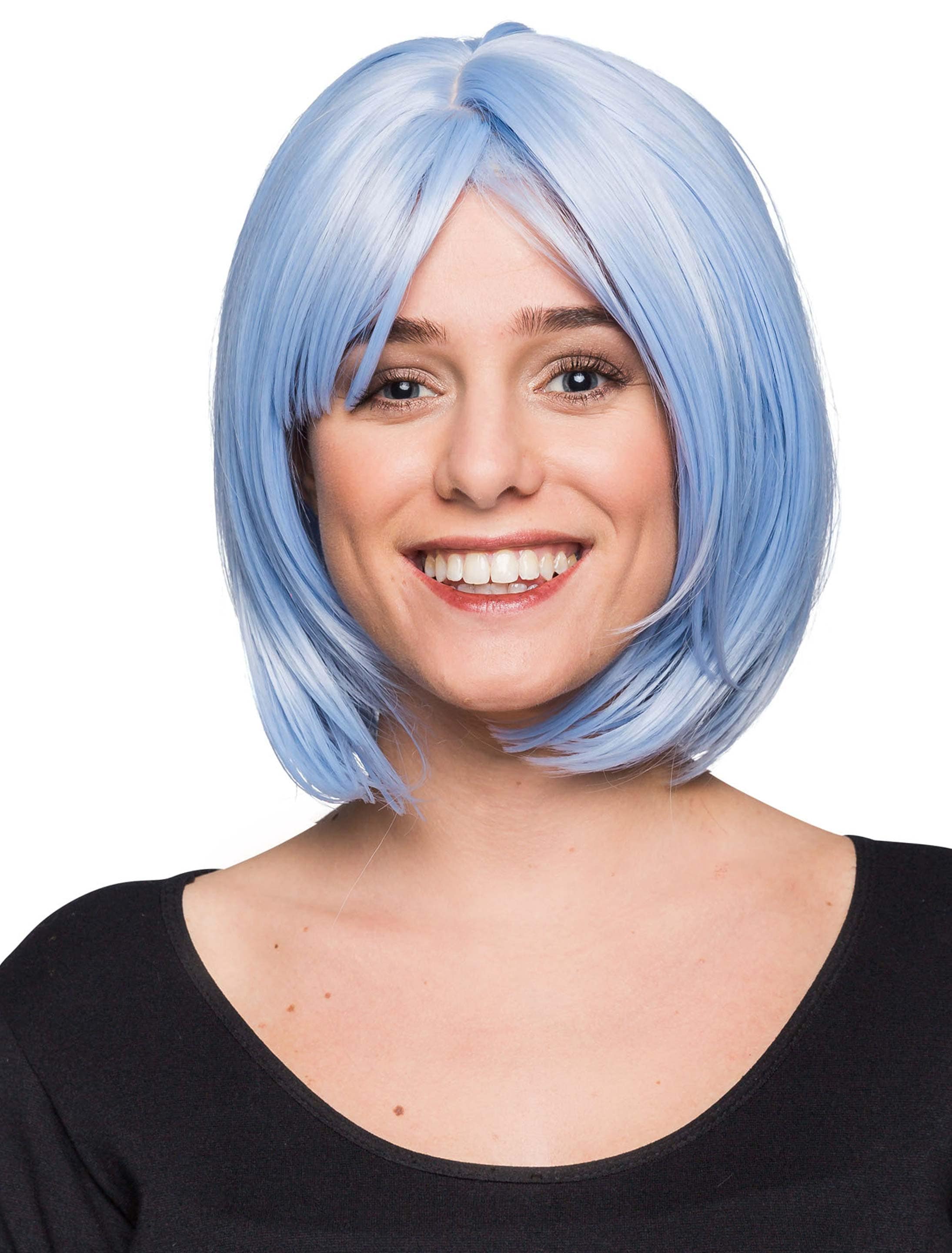 Perücke long Bob blau