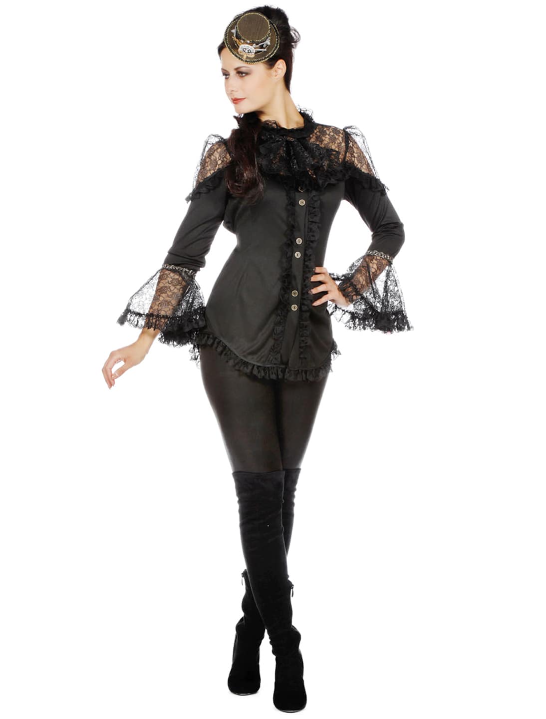 Bluse mit Spitze Damen schwarz 42