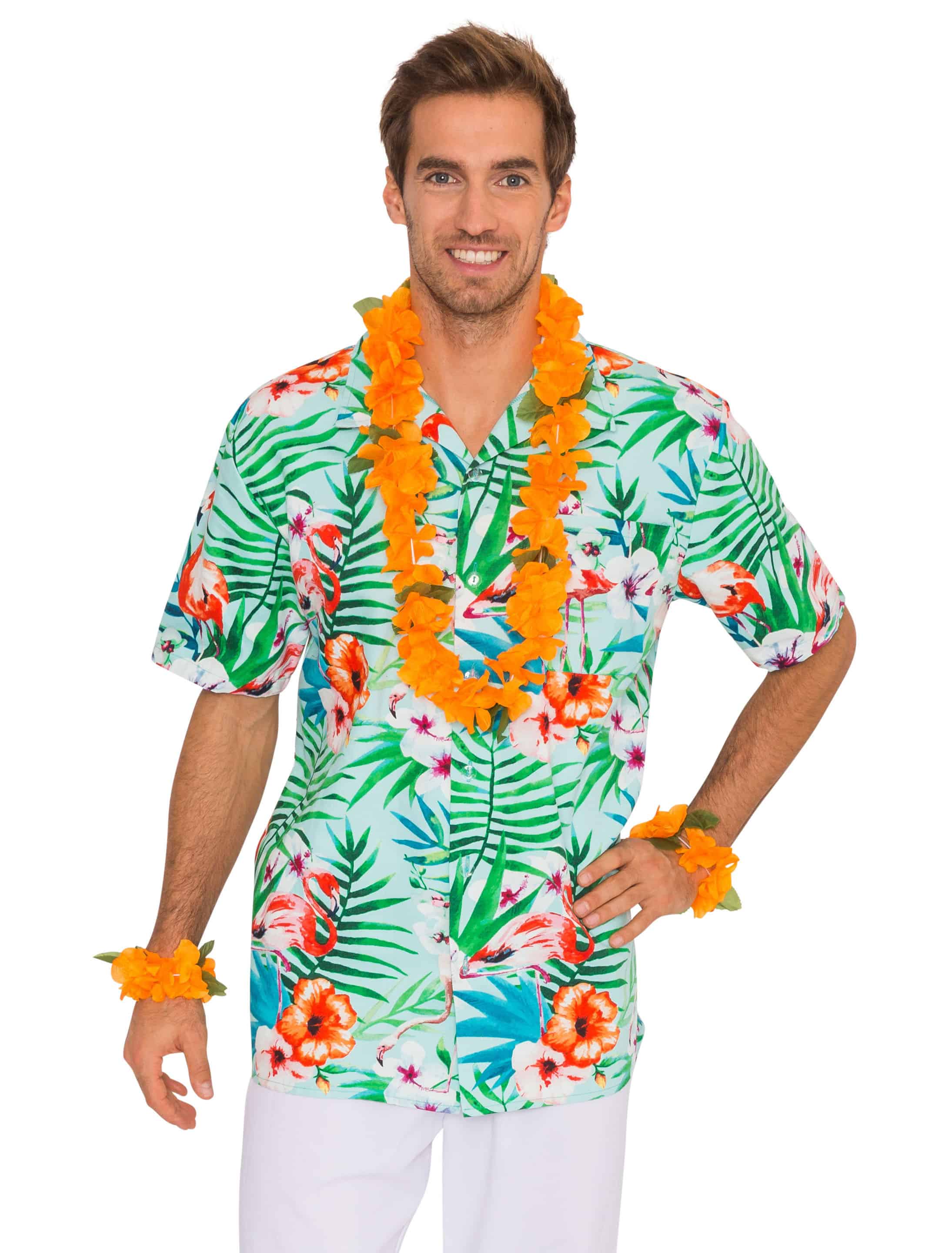 Hemd Hawaii mit Flamingos Herren grün S/M