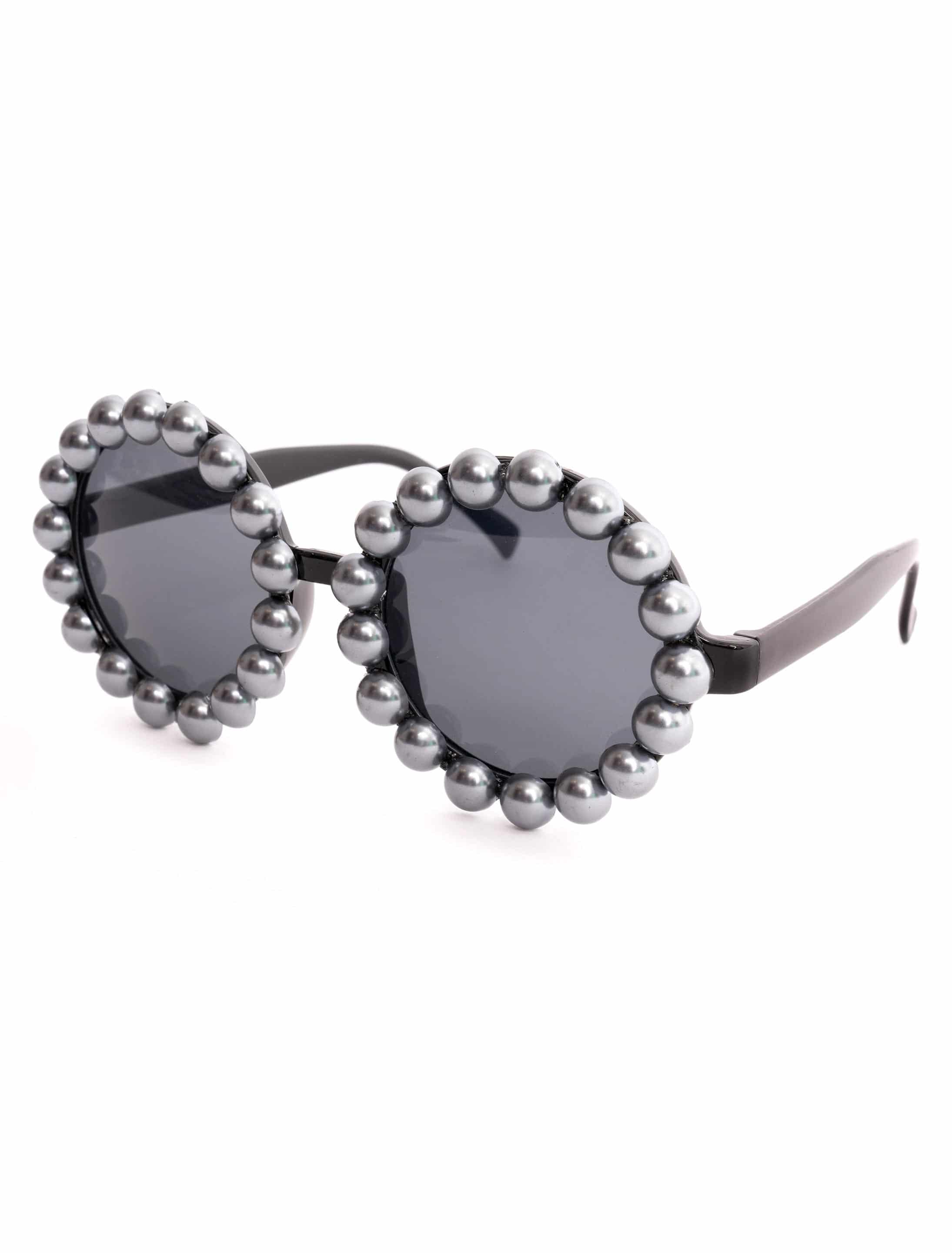 Brille rund mit Perlenrahmen grau