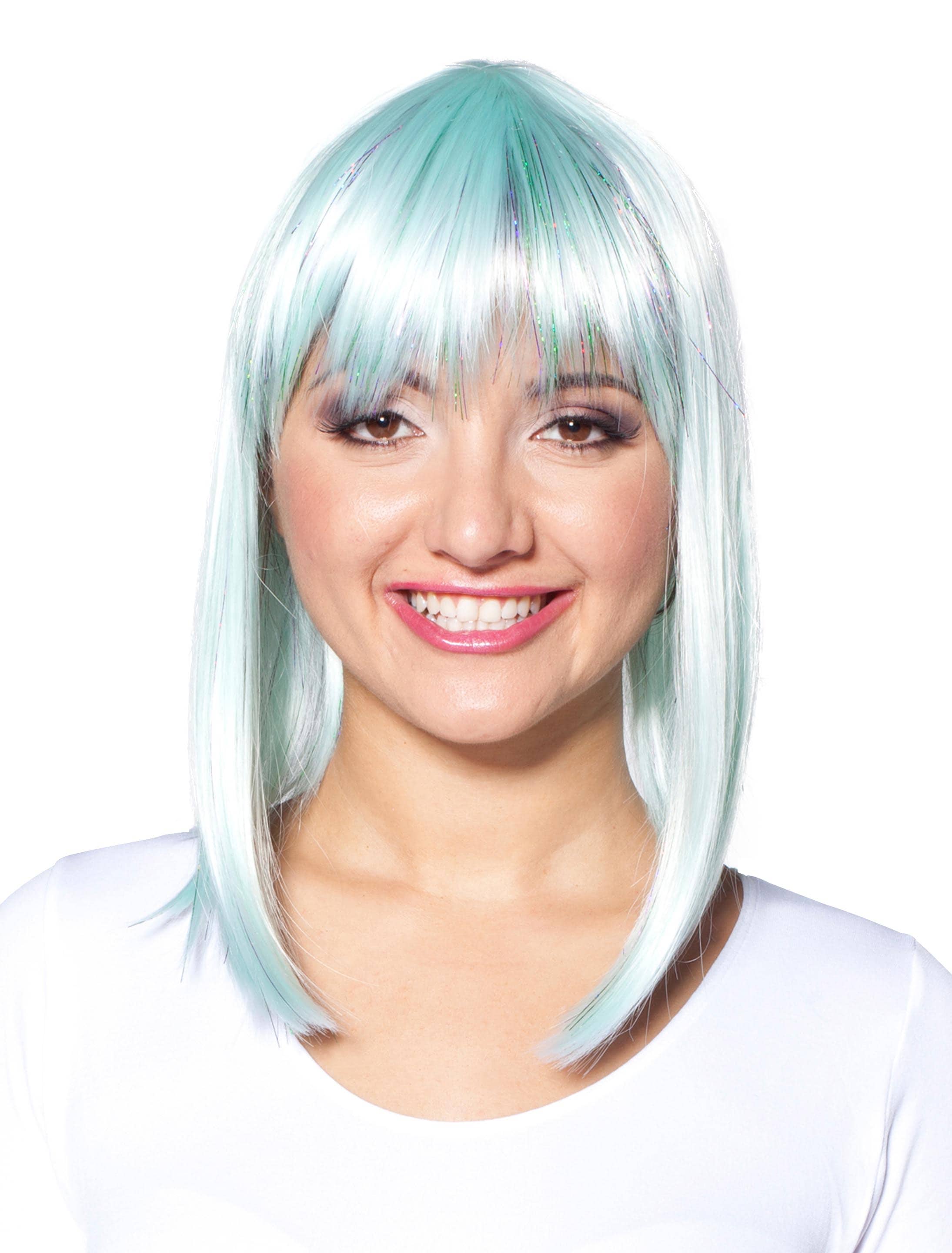 Perücke long Bob mit Pony mintgrün