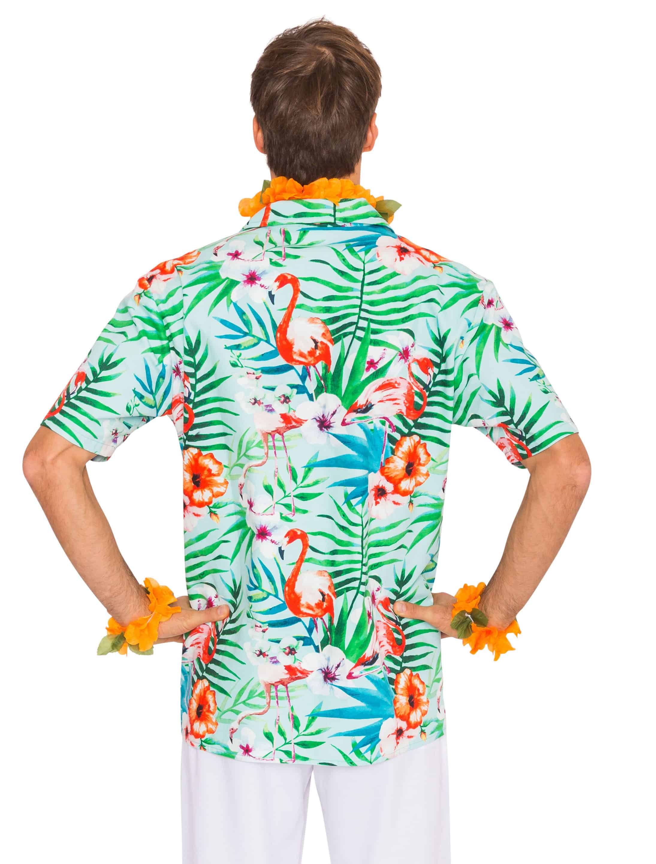 Hemd Hawaii mit Flamingos Herren grün S/M