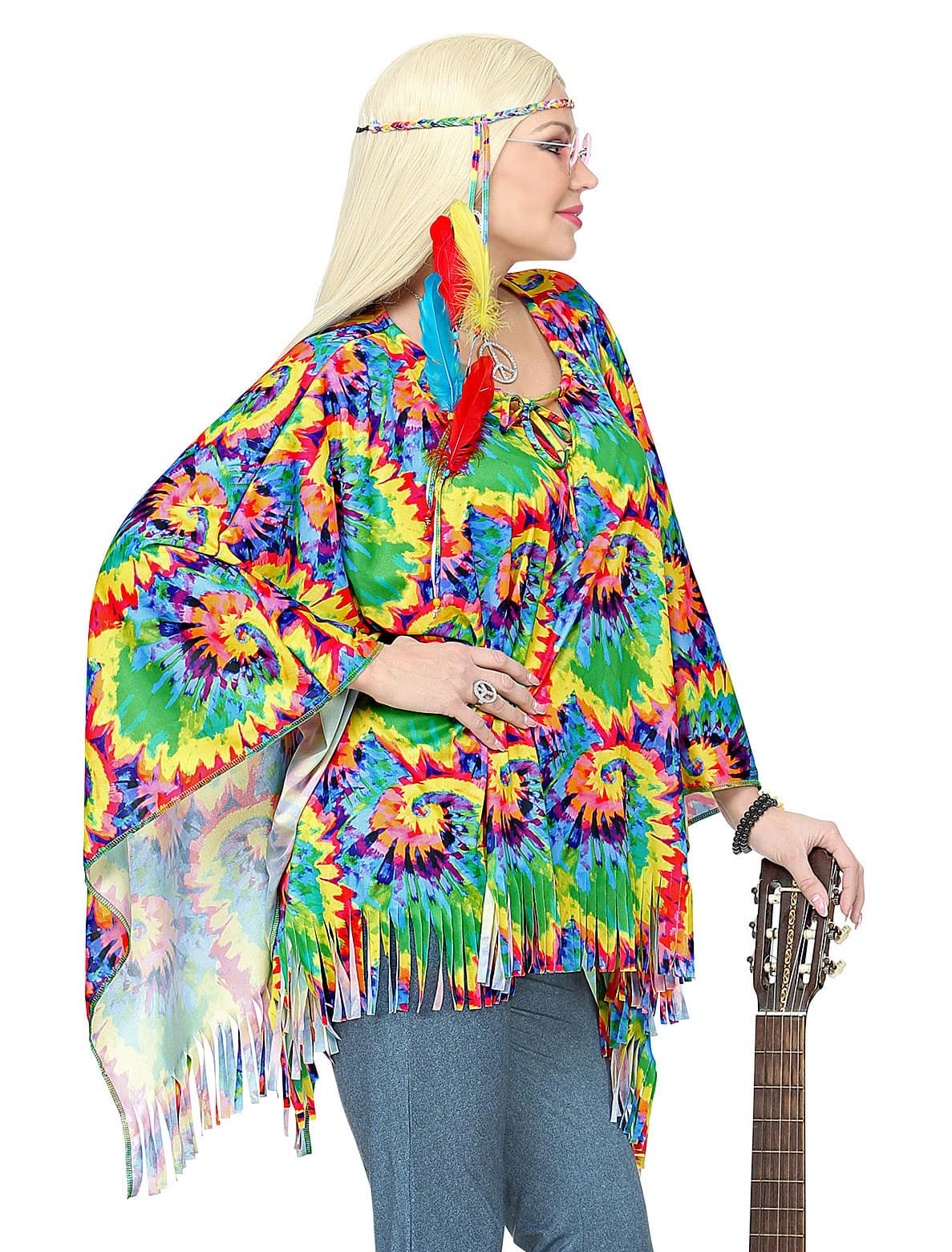 Poncho Hippie Psychedelic Damen bunt one size