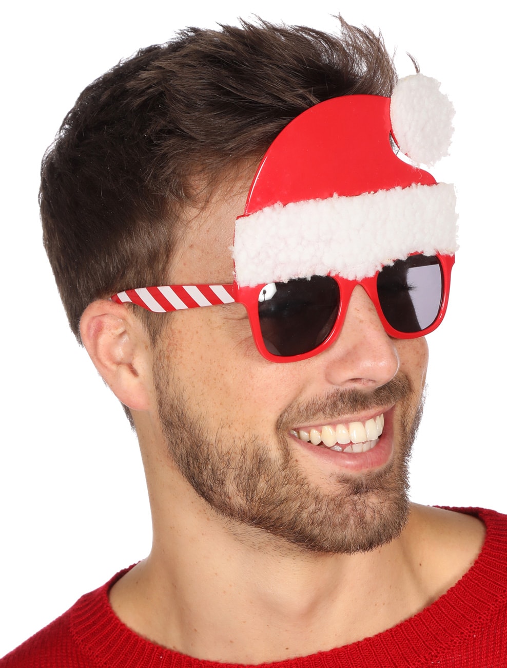 Brille Weihnachtsmütze weiß/rot