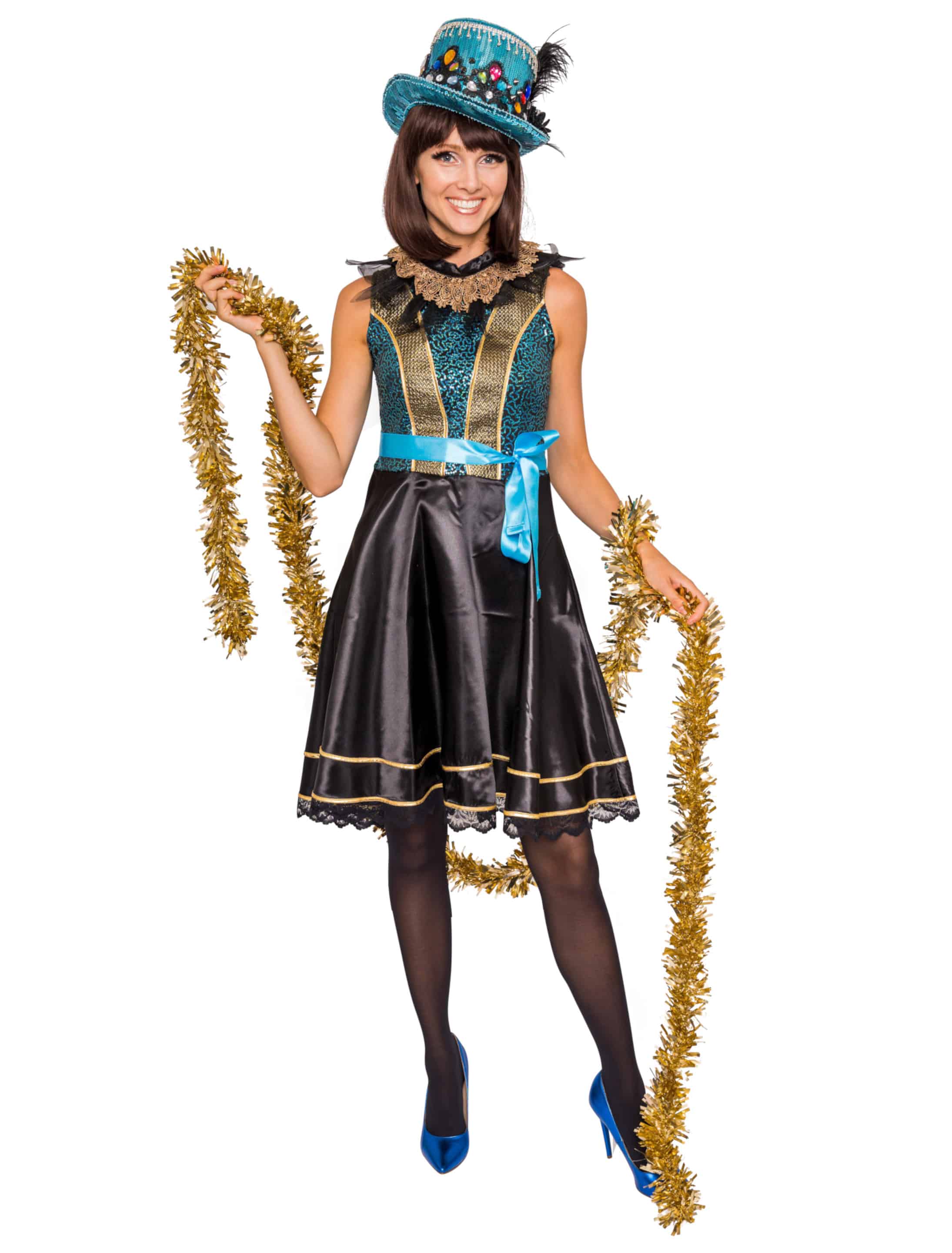 Kleid mit türkiser Schleife schwarz/türkis XL Kleid mit türkiser Schleife schwarz/türkis XL