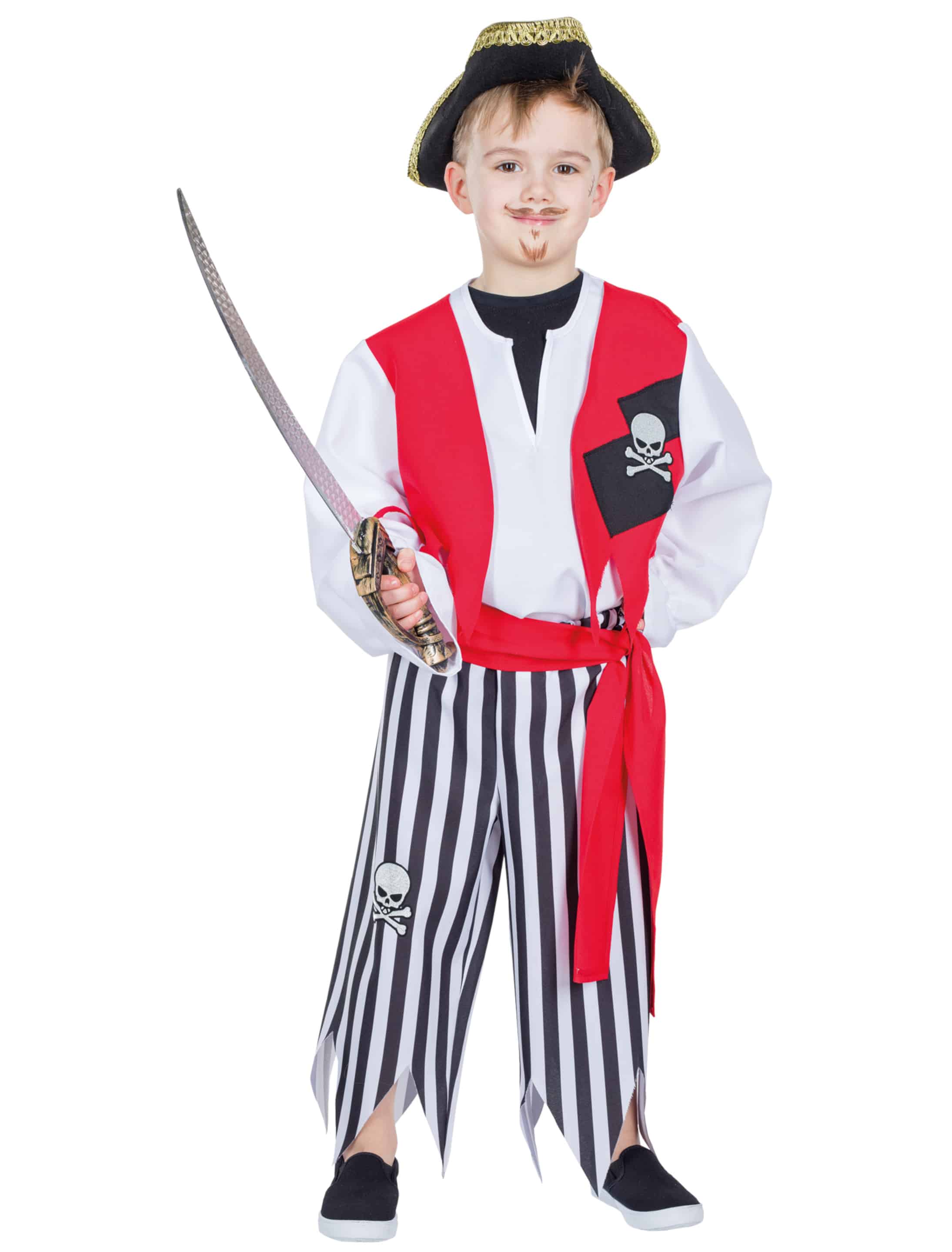 Pirat Kinder 3-tlg. schwarz/weiß/rot 140