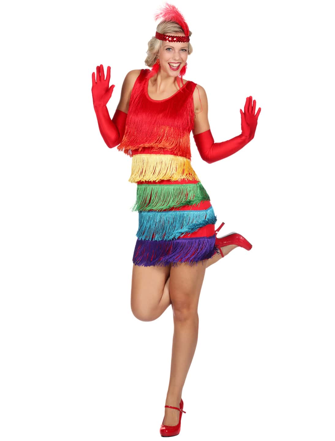 Kleid Charleston Regenbogen Damen bunt 38