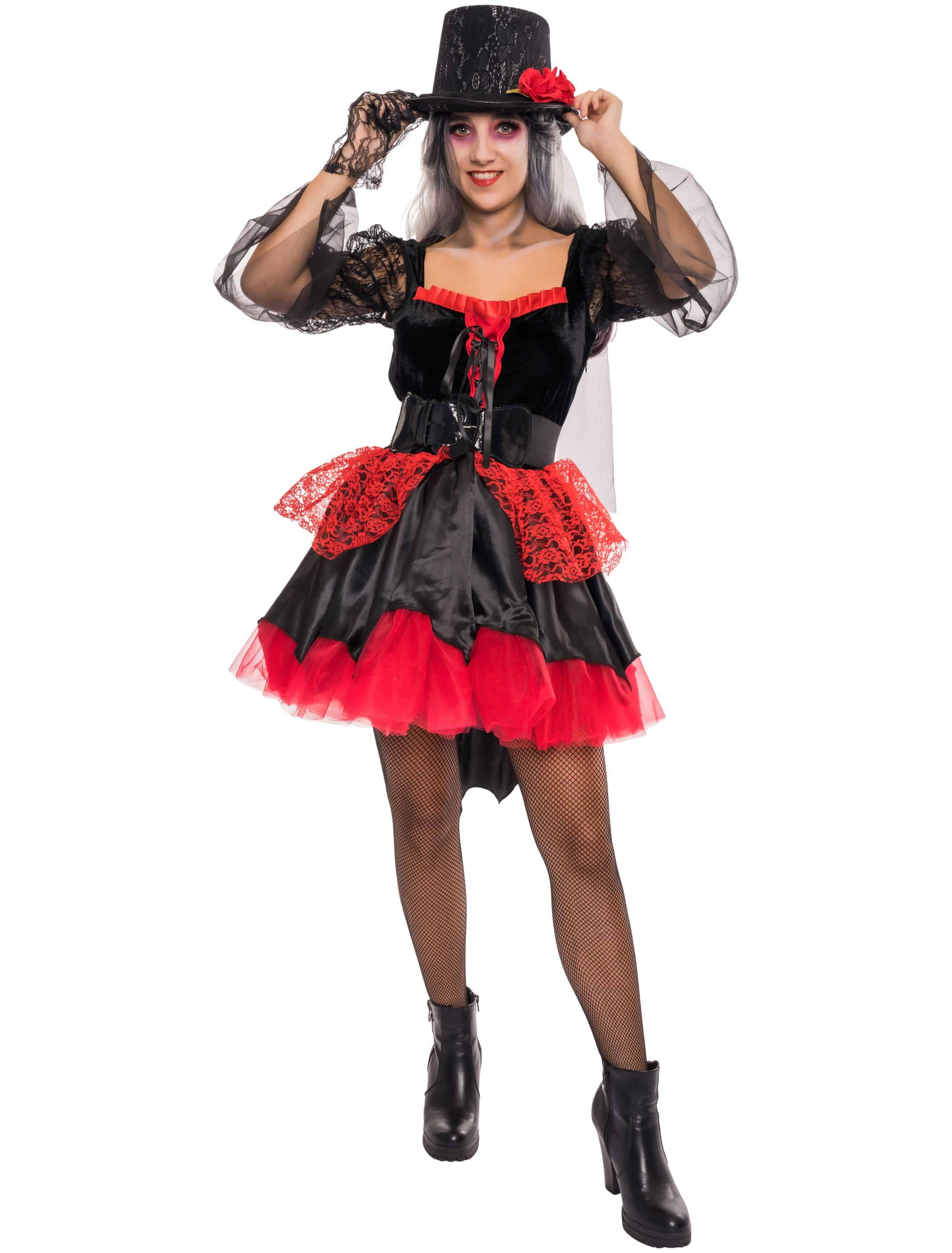 Kleid Vampir mit Stehkragen Damen schwarz/rot XS