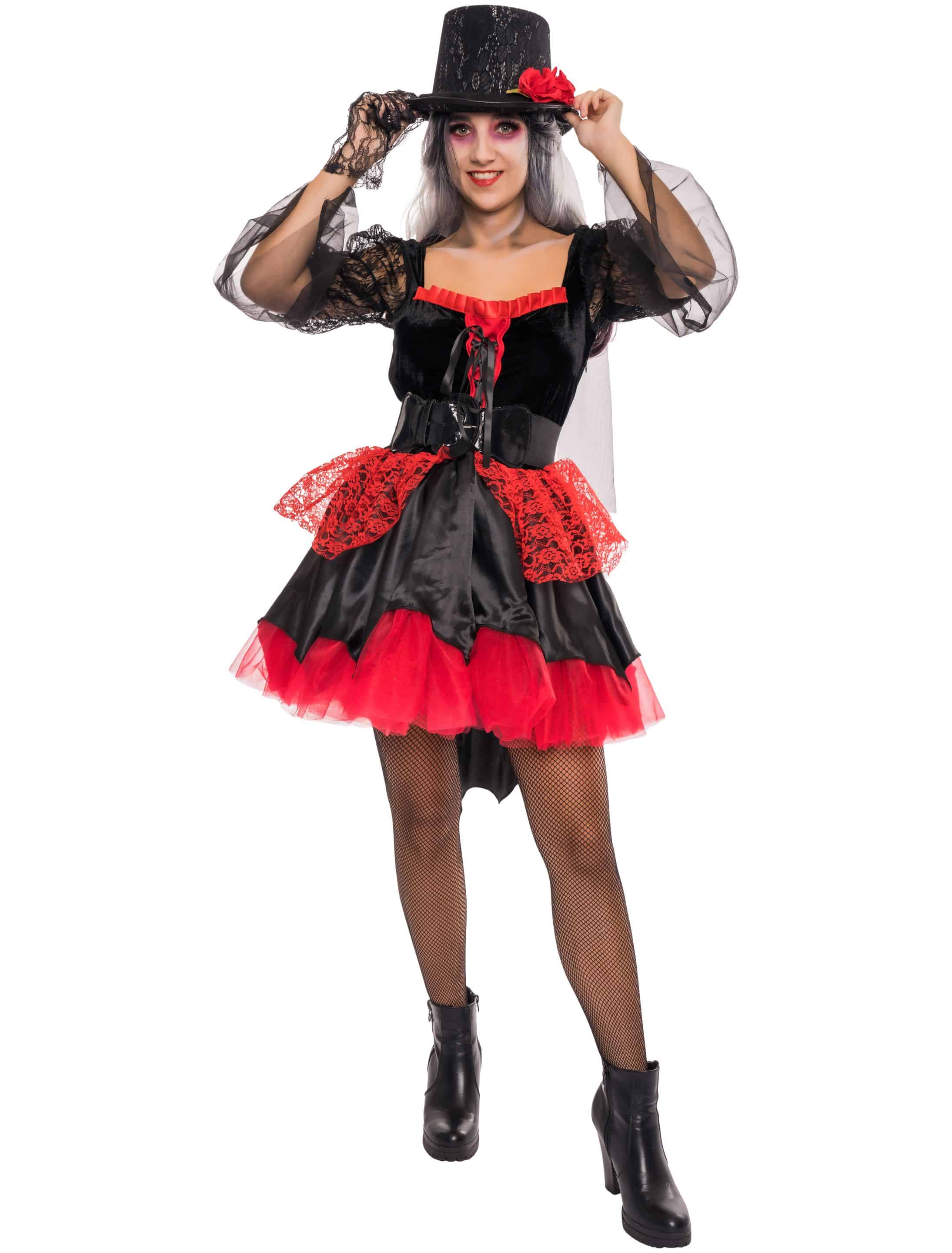 Kleid Vampir mit Stehkragen Damen schwarz/rot S