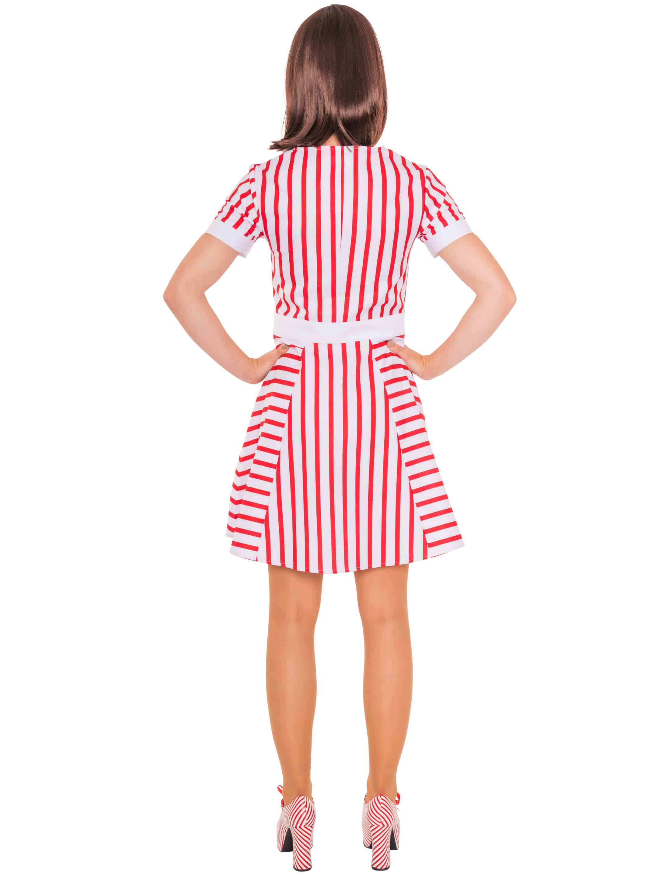 Kleid gestreift mit Kragen und Schürze rot/weiß L