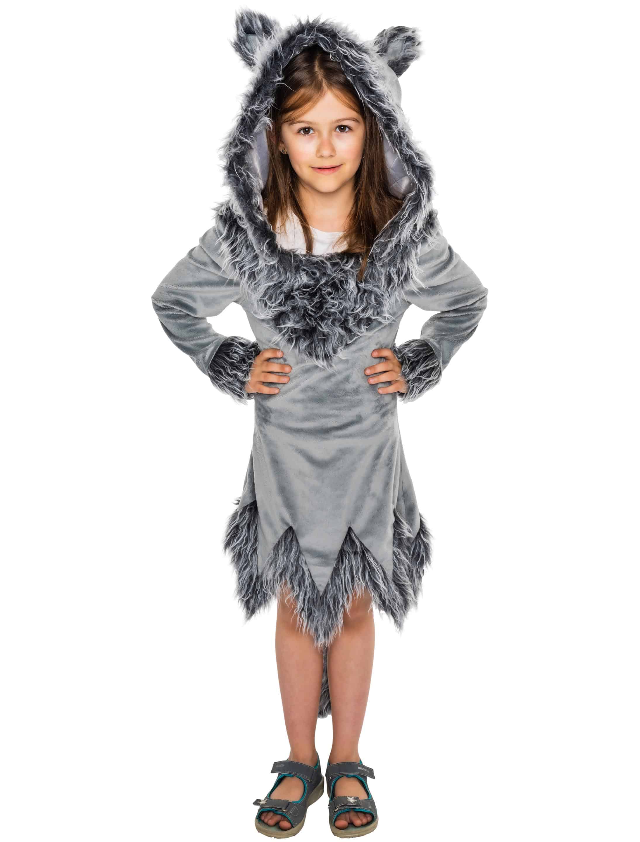 Kleid Plüsch Wolf Kinder grau 152-164
