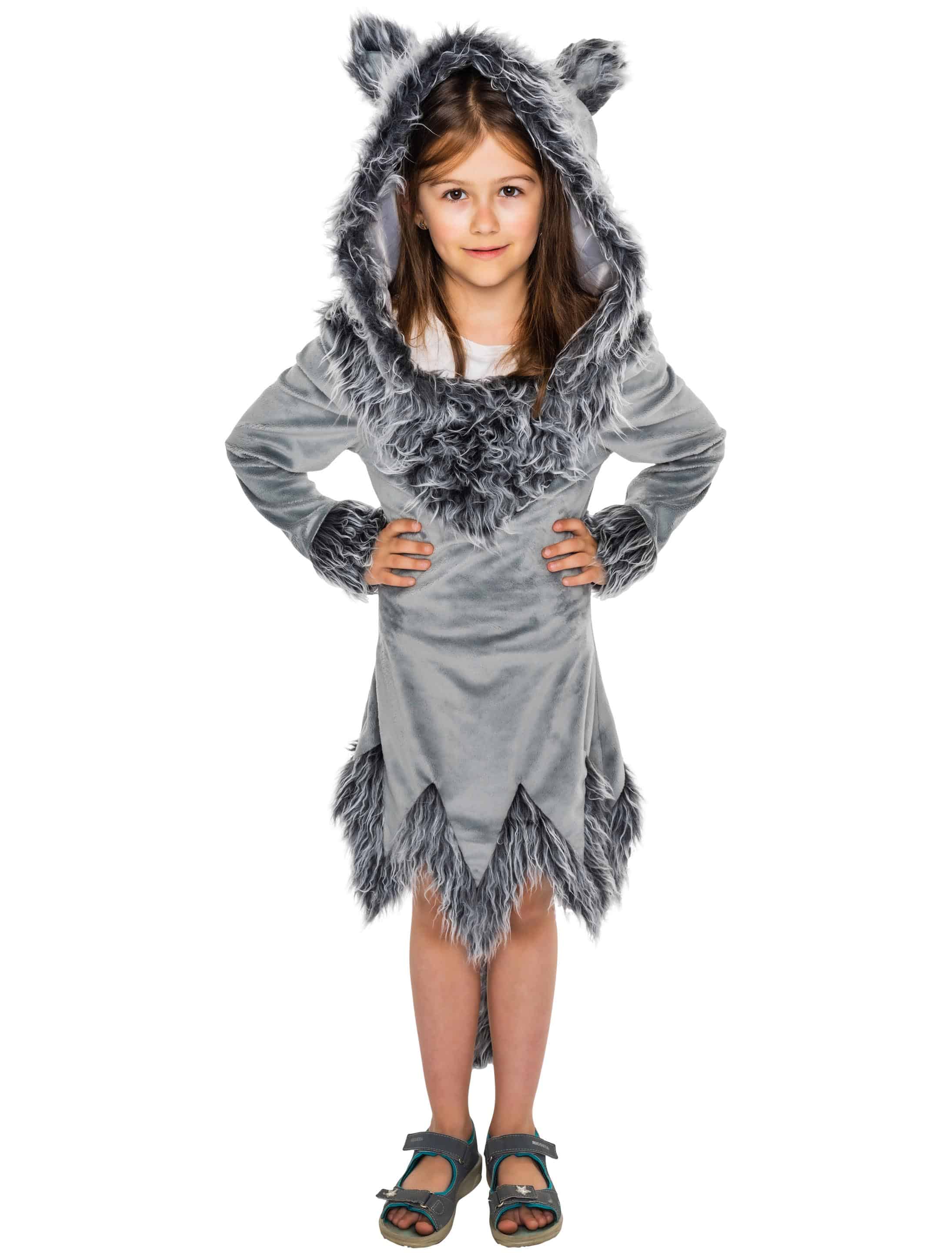 Kleid Plüsch Wolf Kinder grau 134-140
