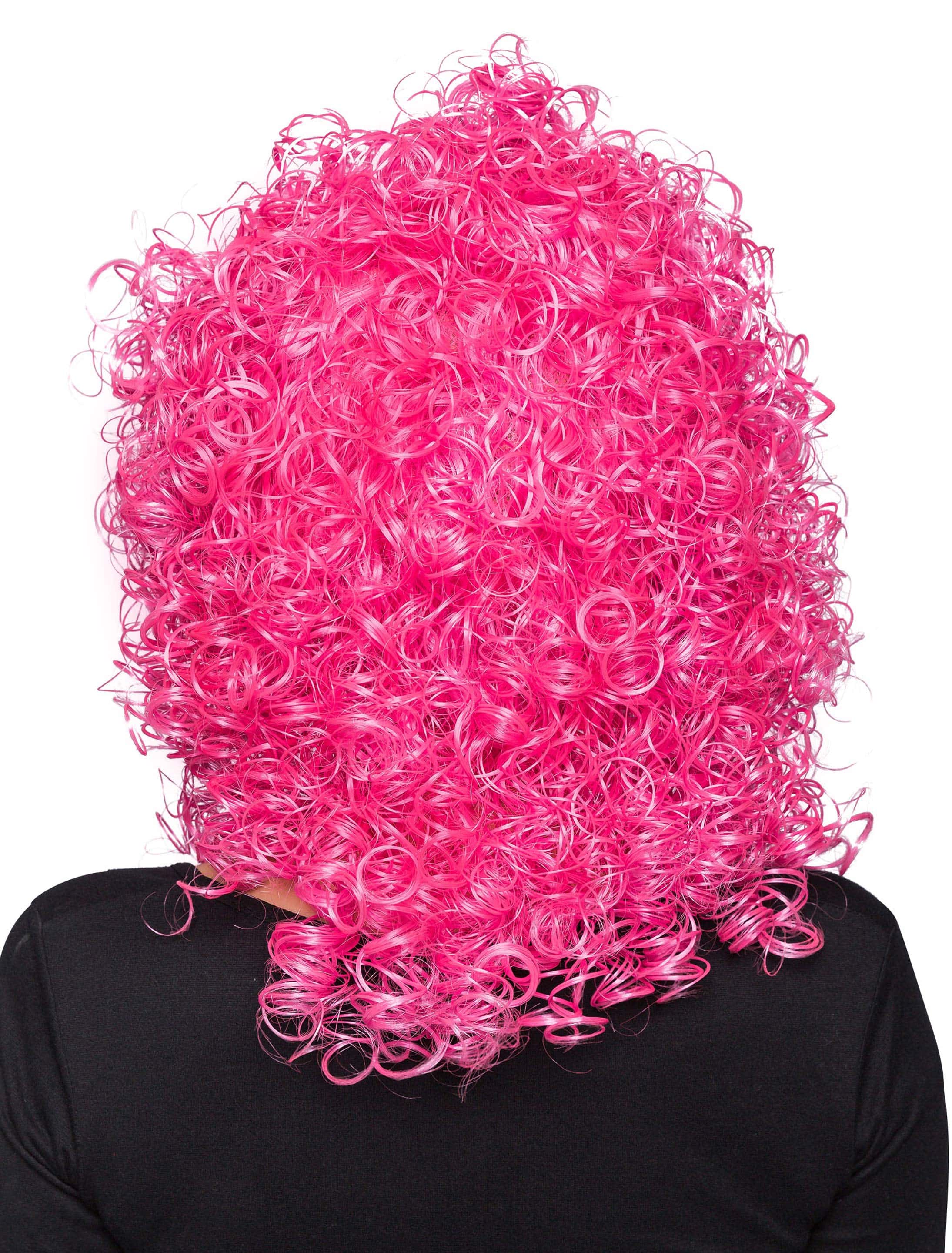 Perücke mittellang wilde Locken pink