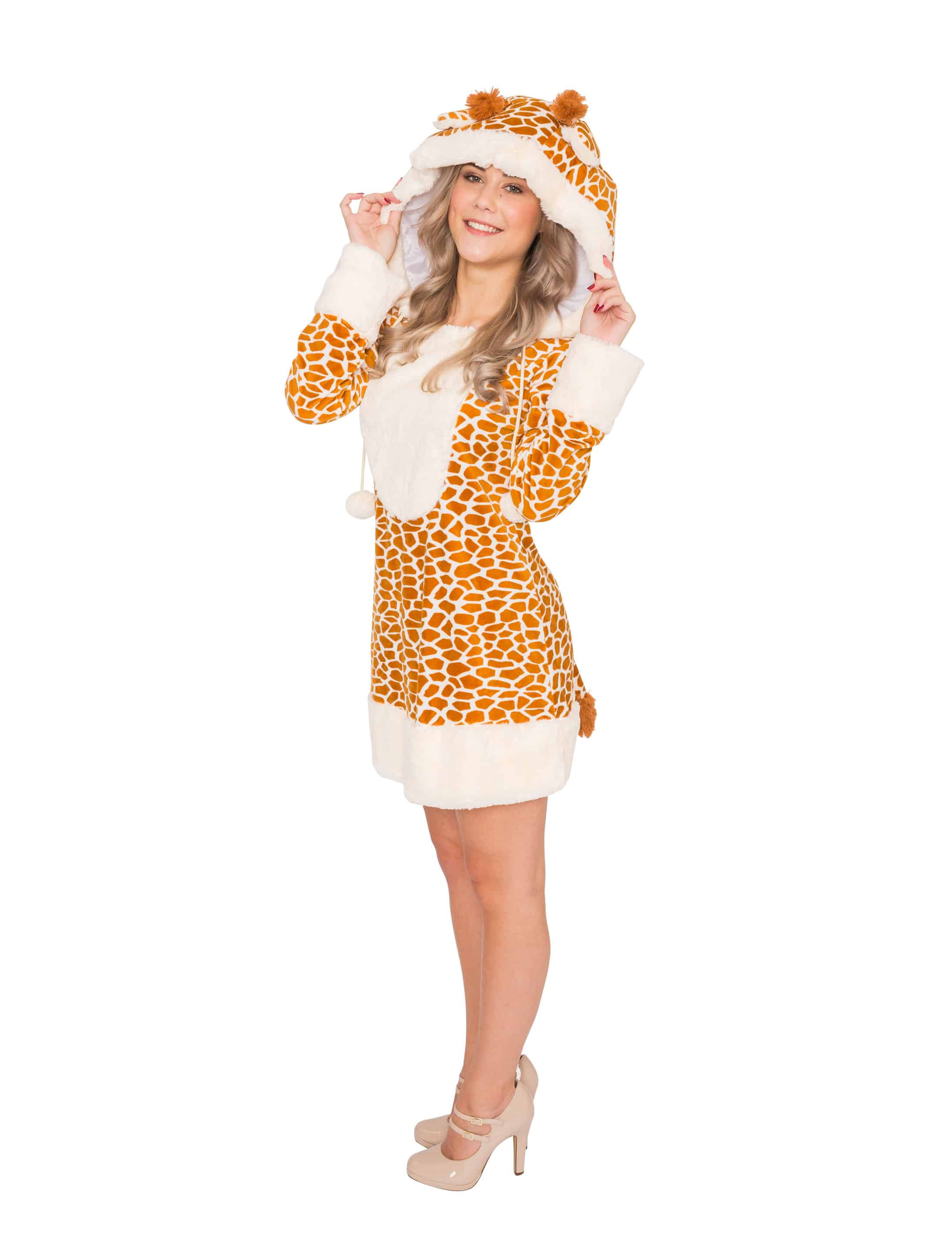 Kleid Plüsch Giraffe Damen braun 42-44