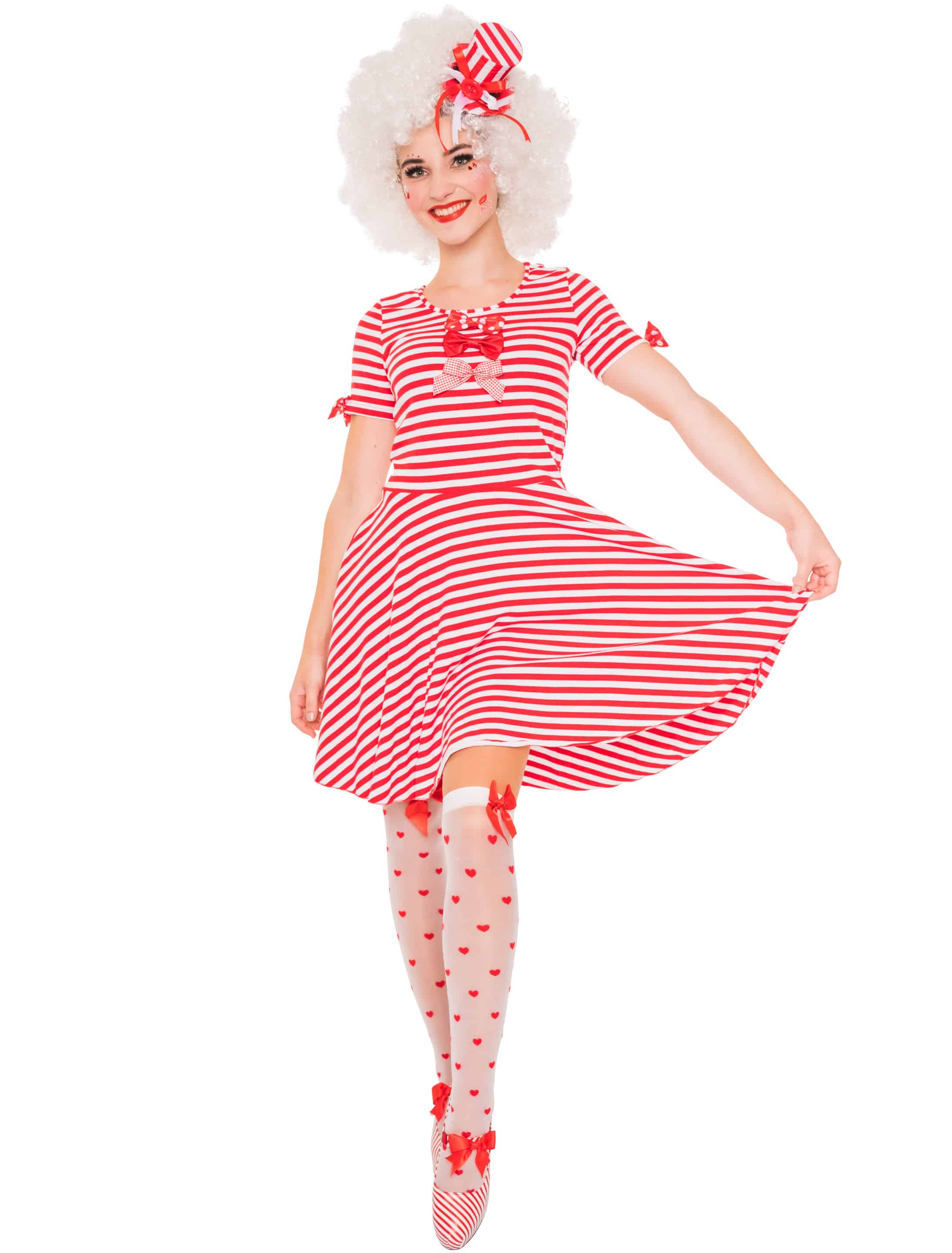 Kleid gestreift mit Schleifen Damen rot/weiß S/M