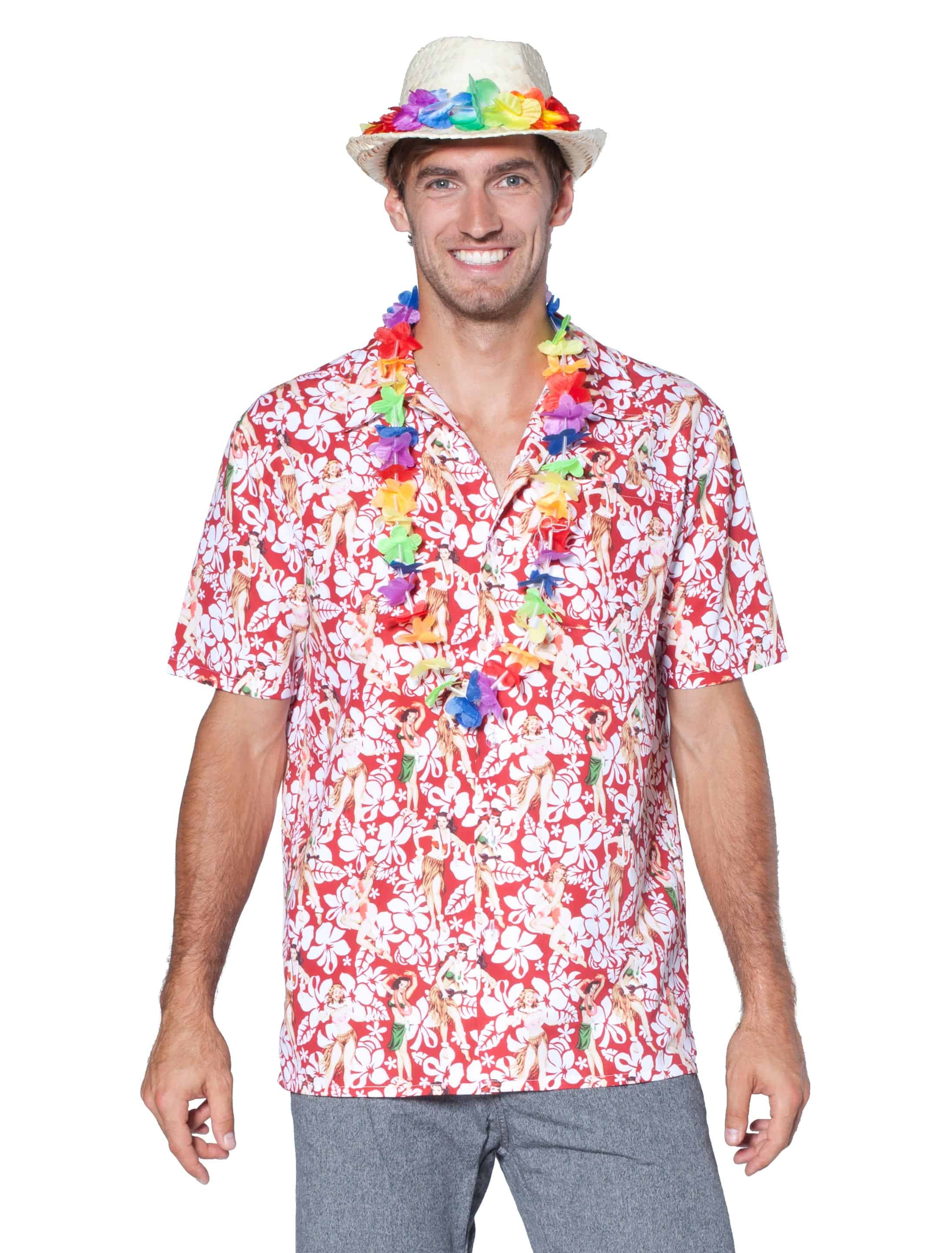 Hawaiihemd rot/weiß M