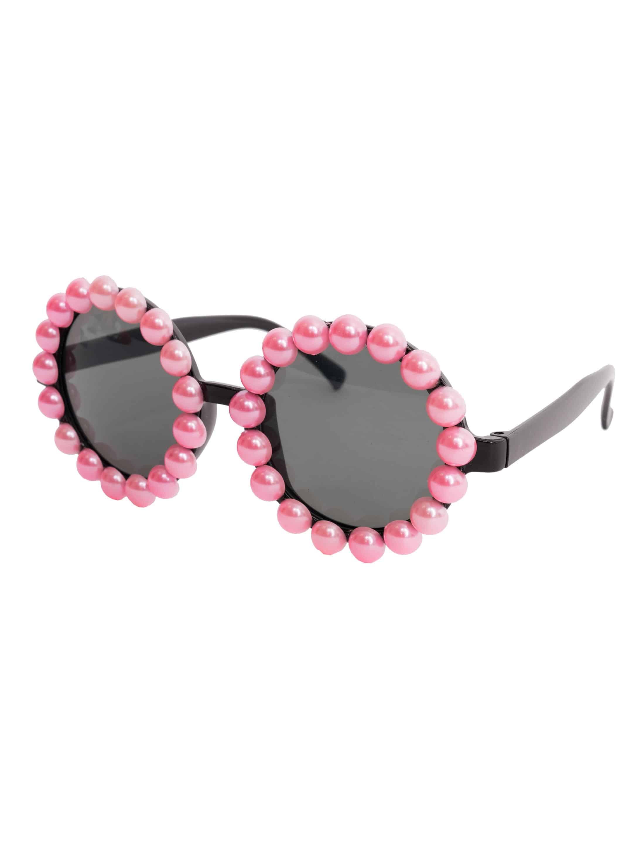 Brille rund mit Perlenrahmen pink