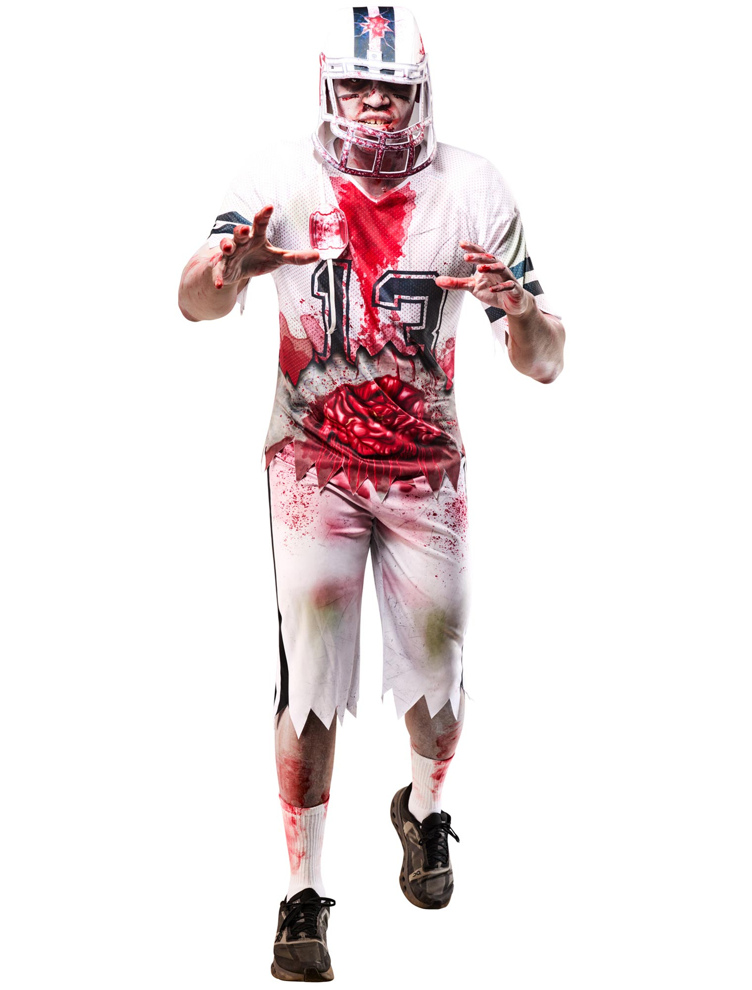 Kostüm Zombie Footballer 3-tlg. Herren weiß/rot L