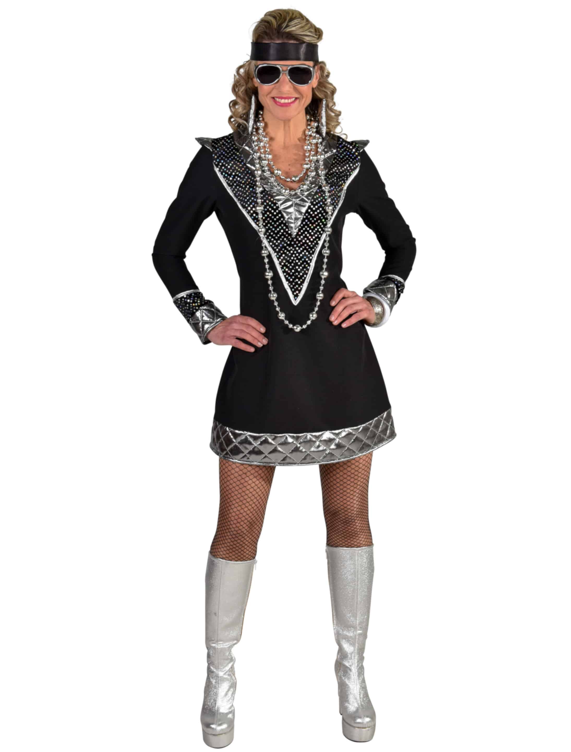 Kleid Disco kurz schwarz/silber L