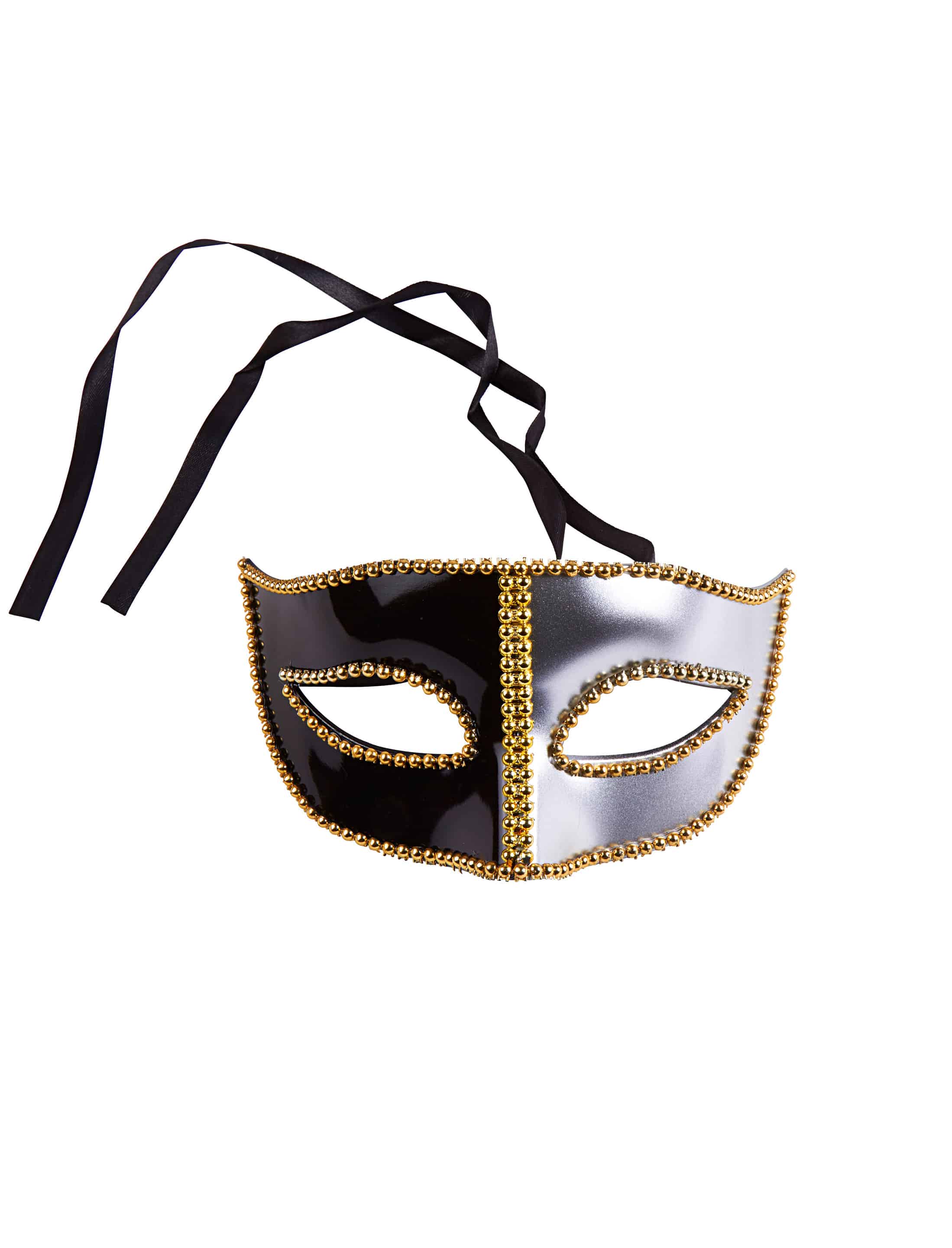 Maske Domino de luxe schwarz/silber
