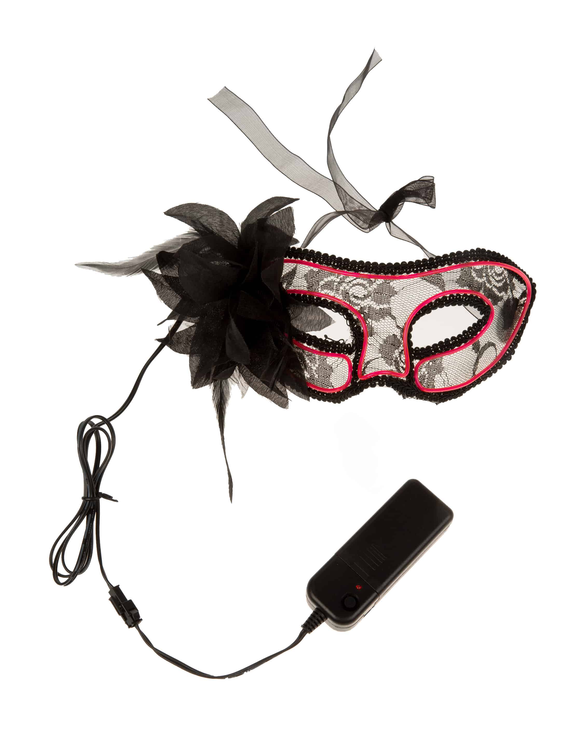 Augenmaske mit Spitze und LED pink/schwarz