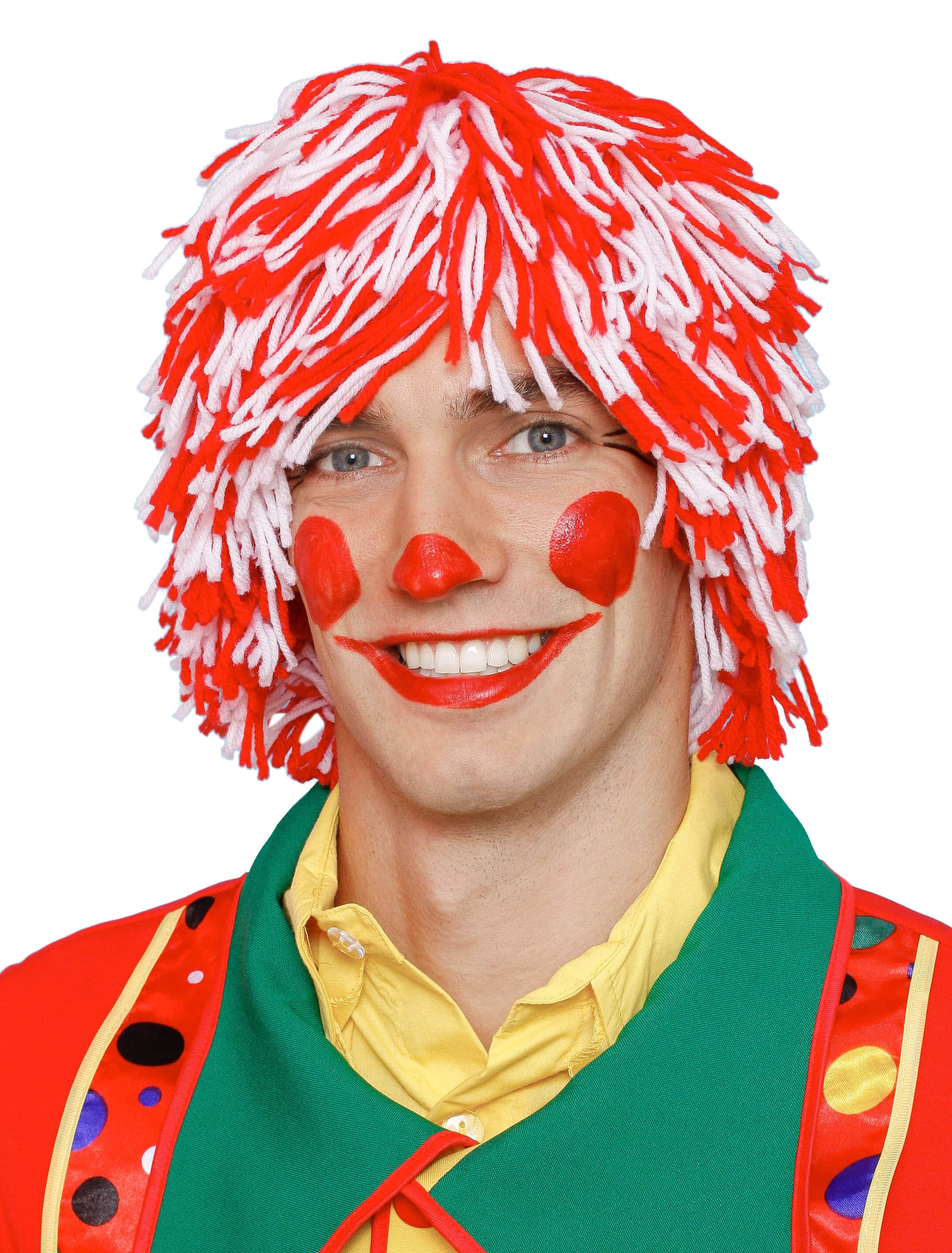 Perücke Clown Wolle rot/weiß