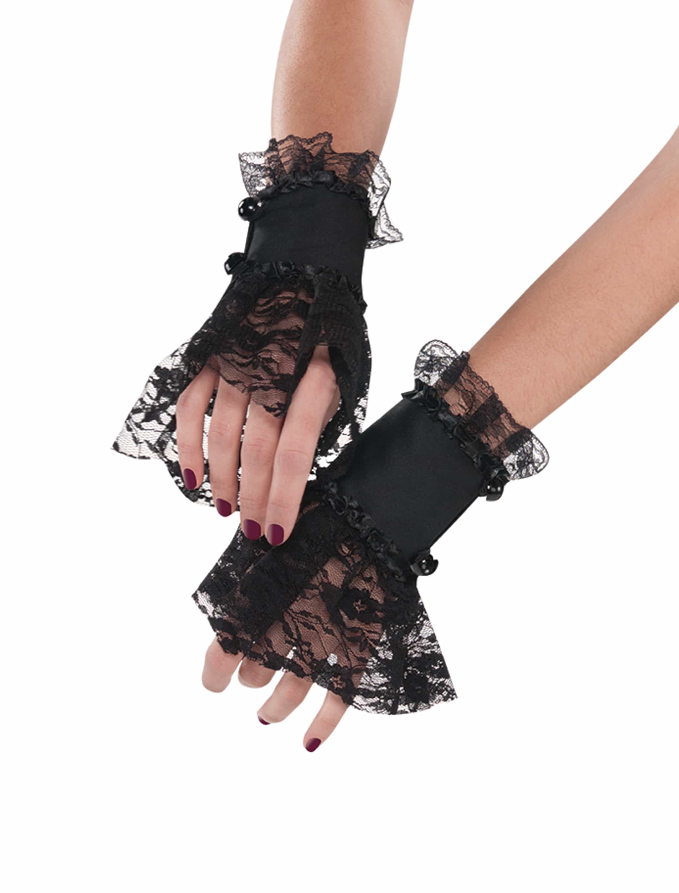 Manschetten Gothic schwarz mit Spitze
