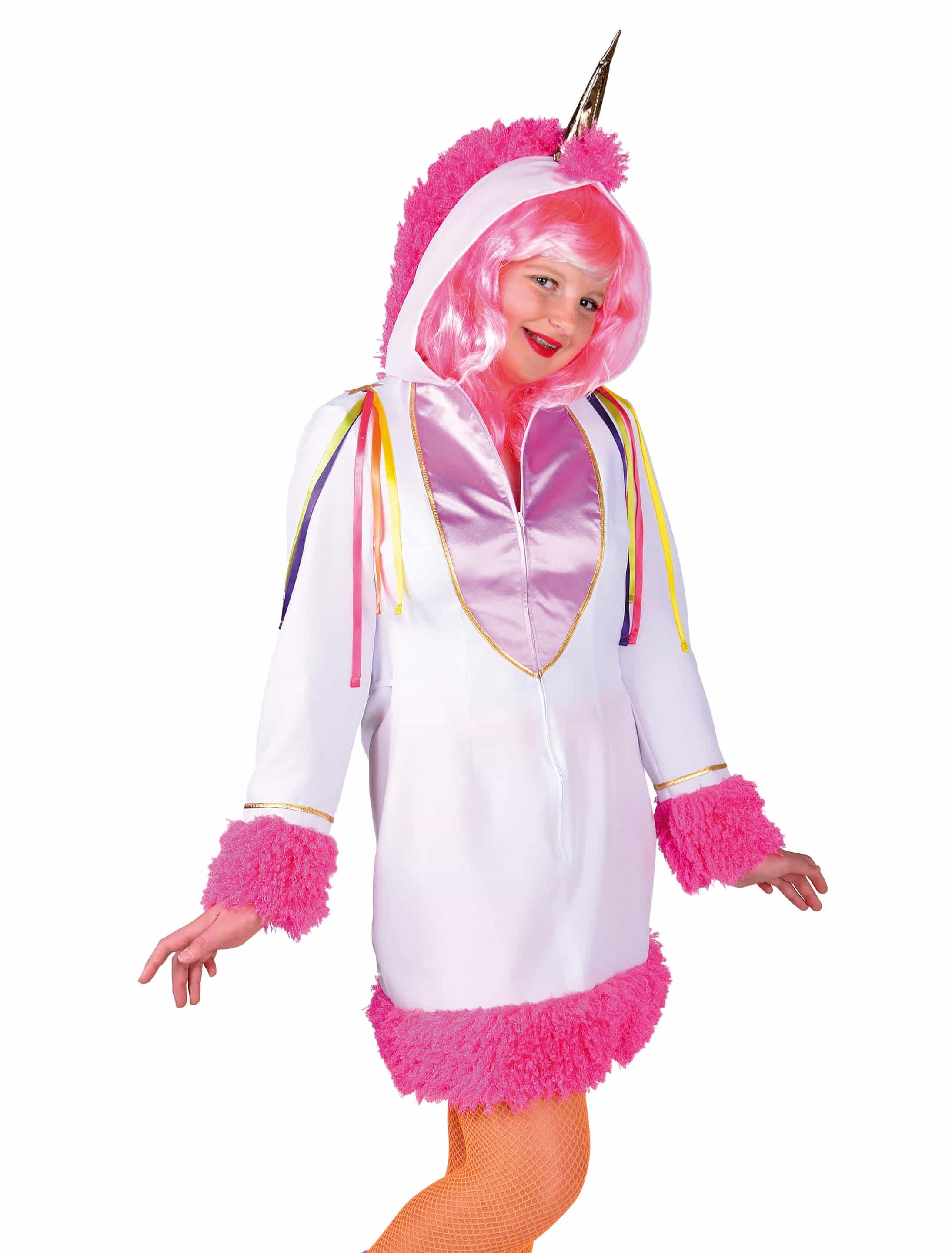 Kleid Einhorn mit Kapuze Kinder pink/weiß 152