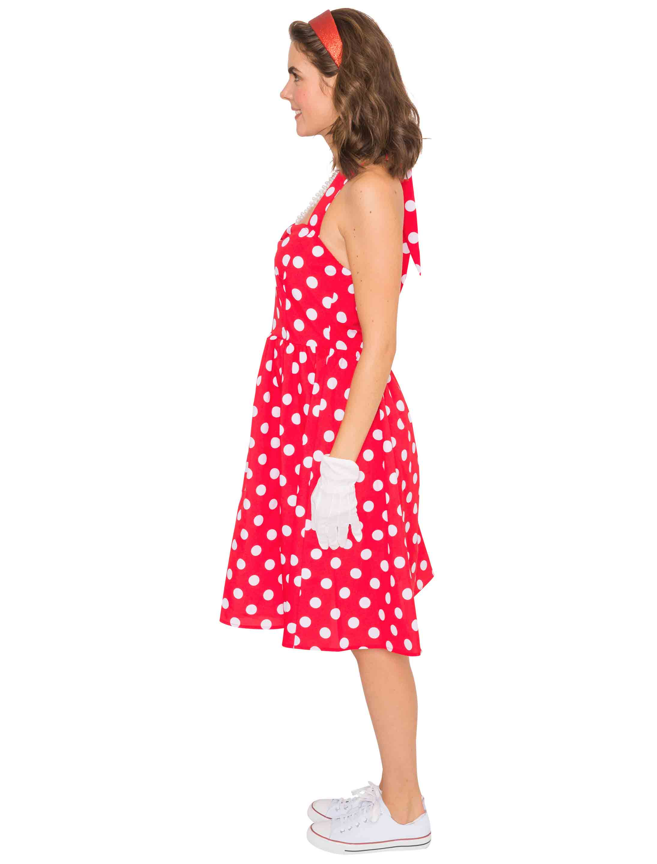 Kleid 50er gepunktet rot/weiß 48