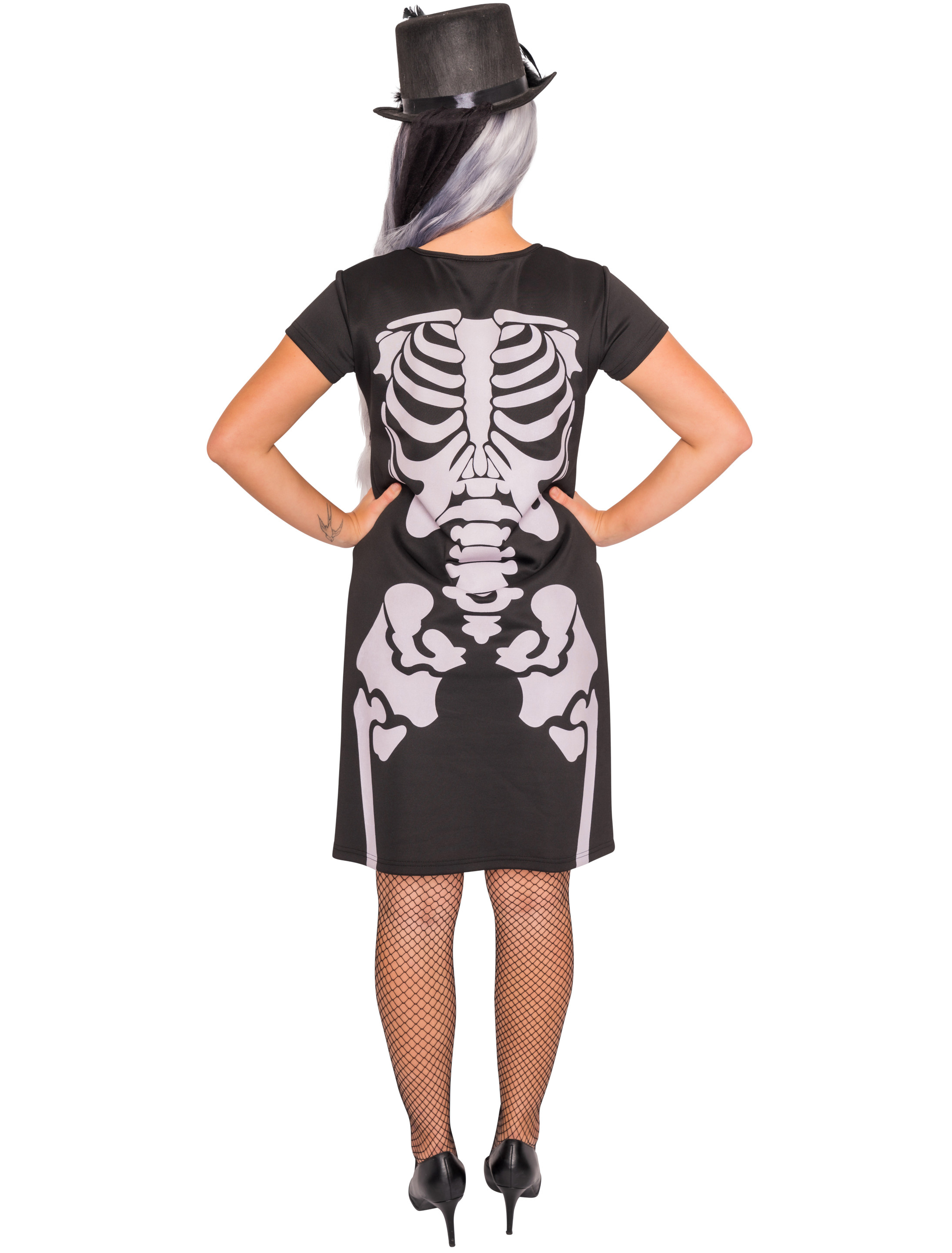 Kleid Damen mit Skelett schwarz 2XL/3XL