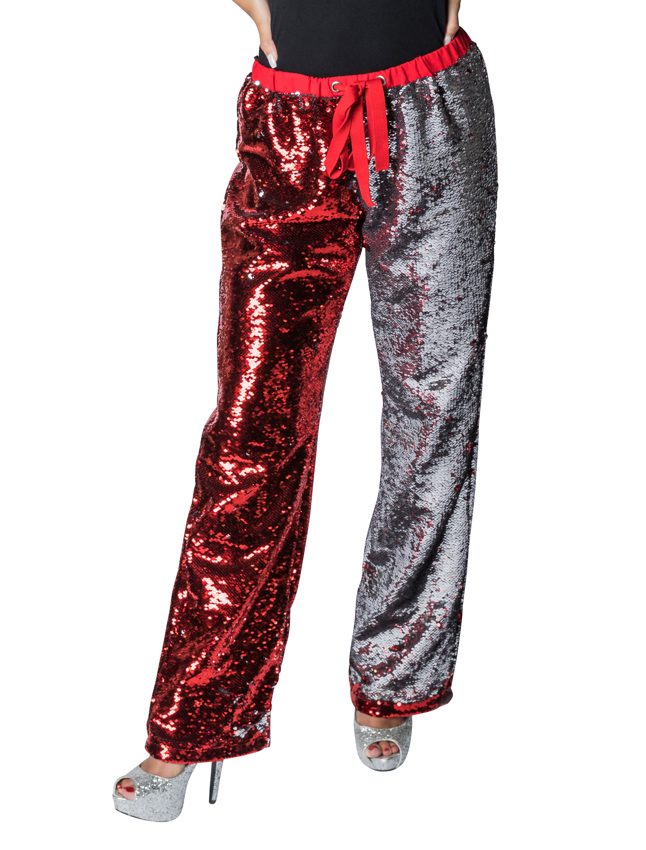 Hose mit Wendepailletten Damen Damen rot/silber L/XL