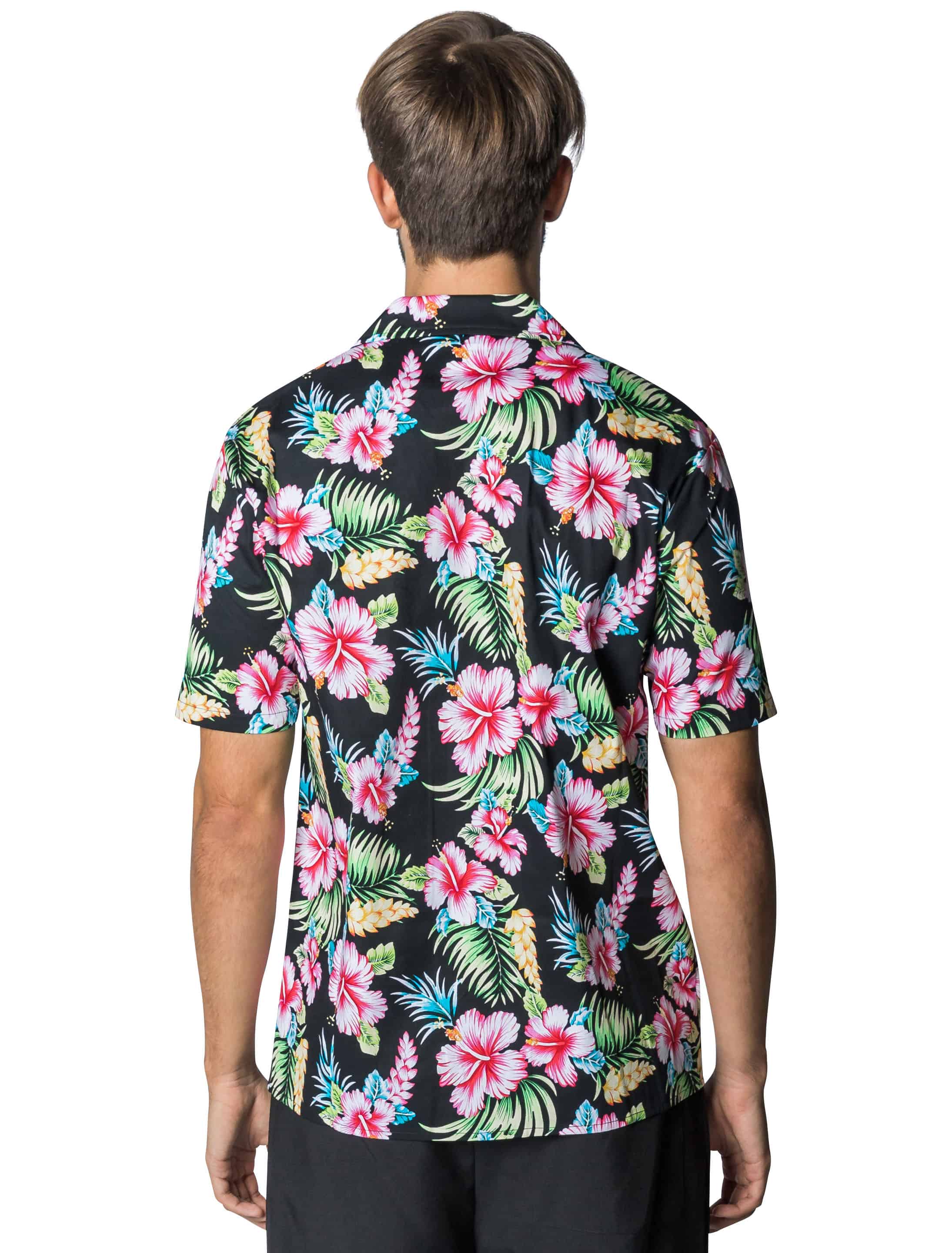 Hemd Hawaii mit Hibiskusblüten schwarz 4XL/5XL