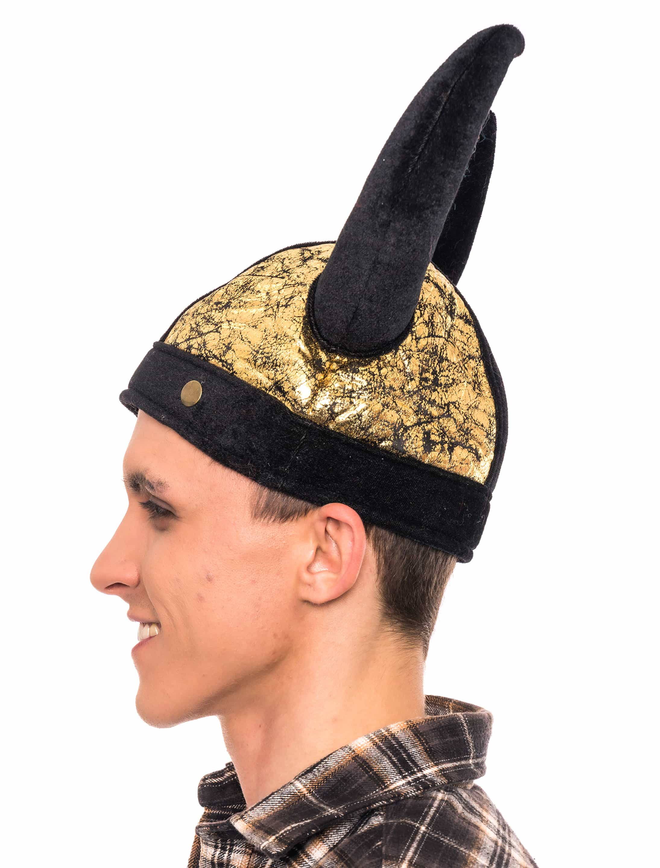 Mütze Plüsch Wikingerhelm schwarz/gold