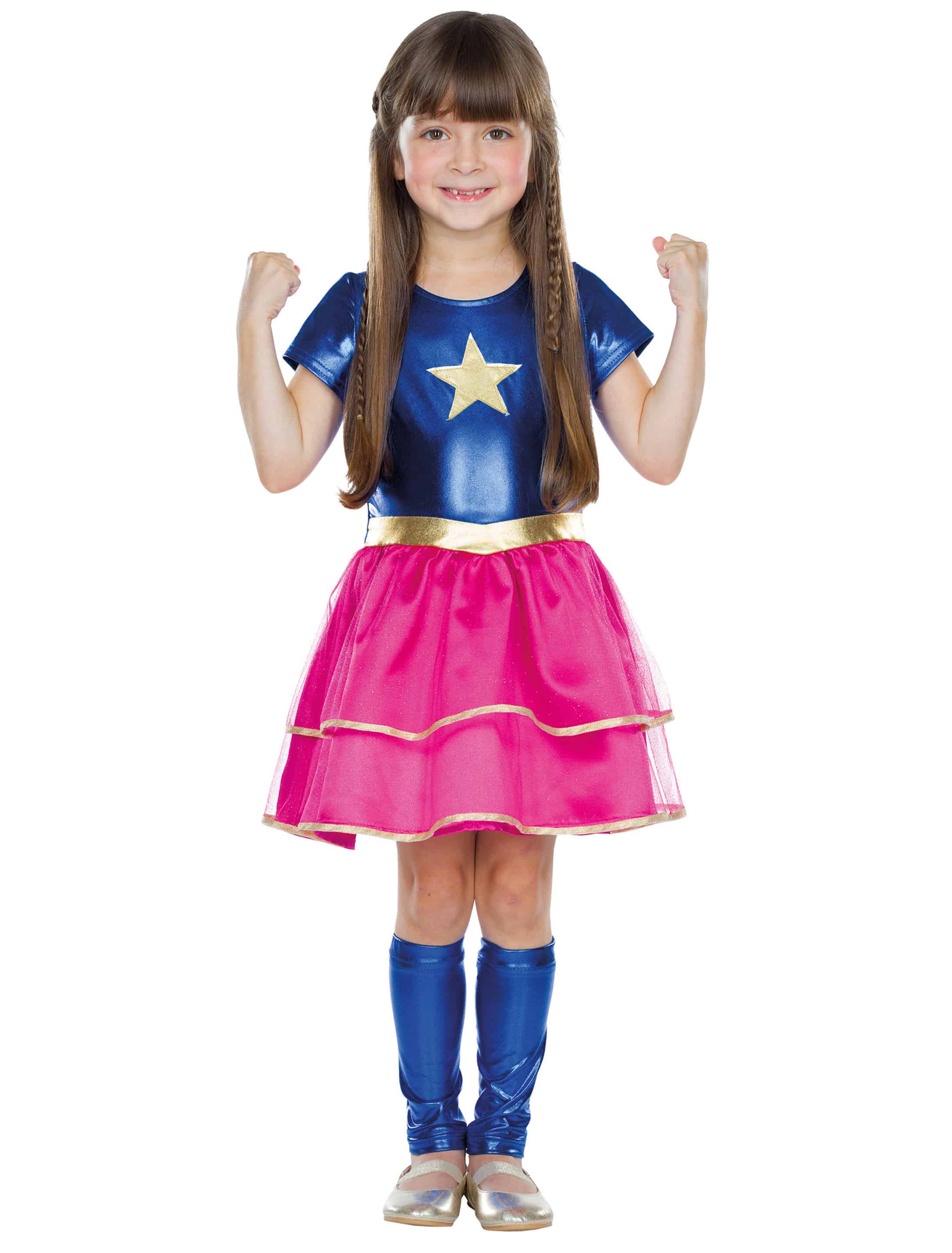 Kleid Kleine Heldin Kinder 2-tlg. pink/blau 128