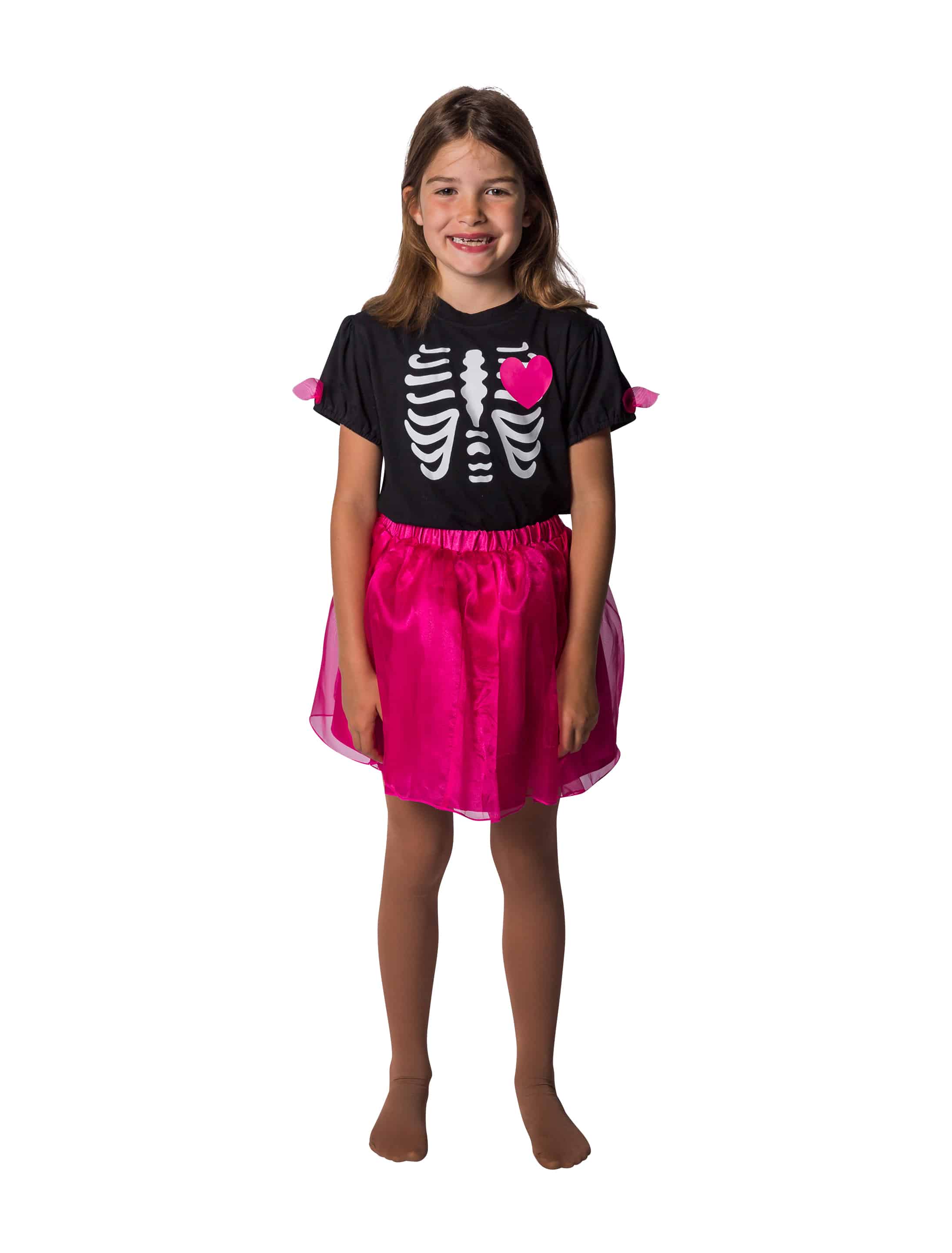 T-Shirt mit Rock Skelett Kinder schwarz/pink 140-152