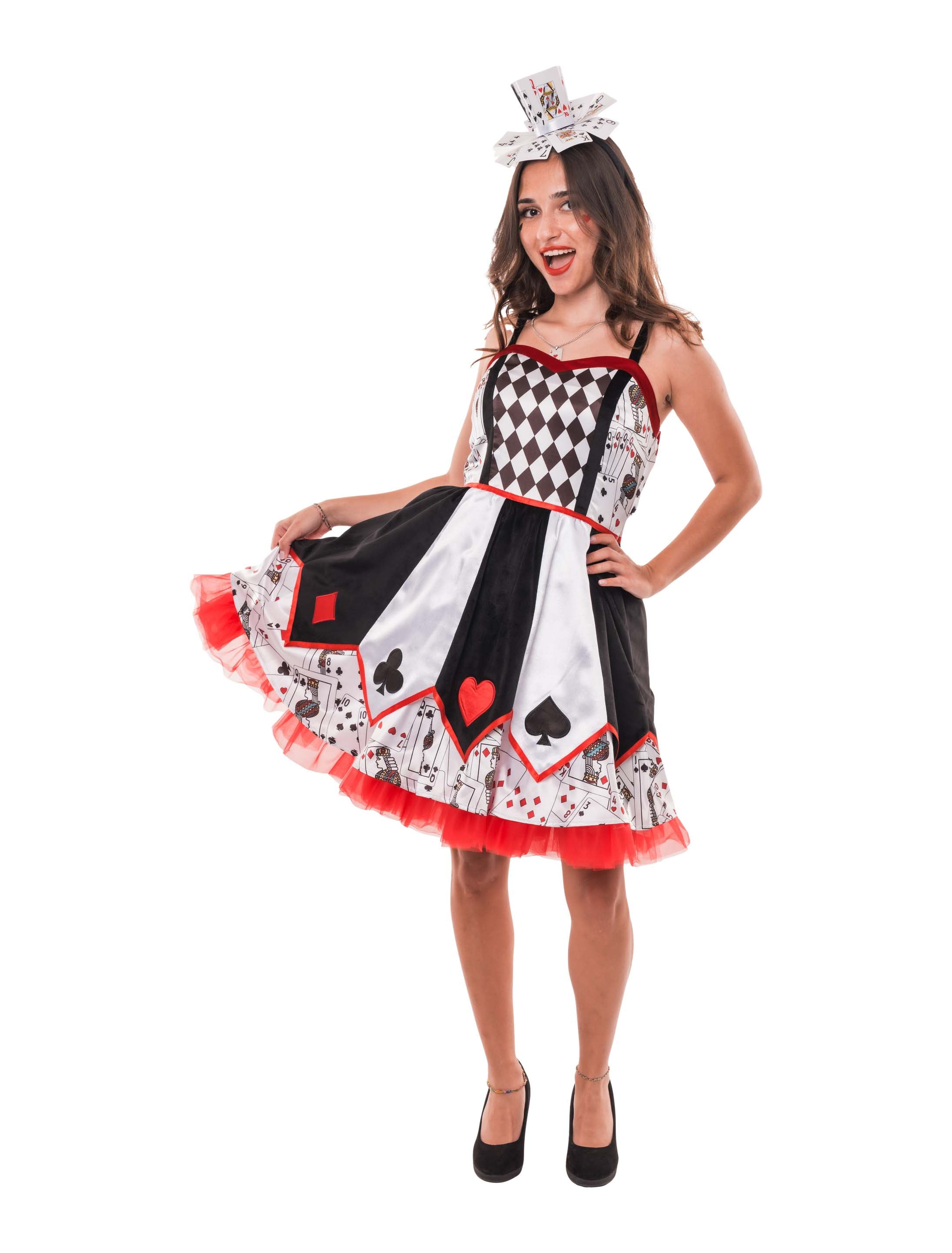 Kleid Spielkarten schwarz/weiß/rot XS