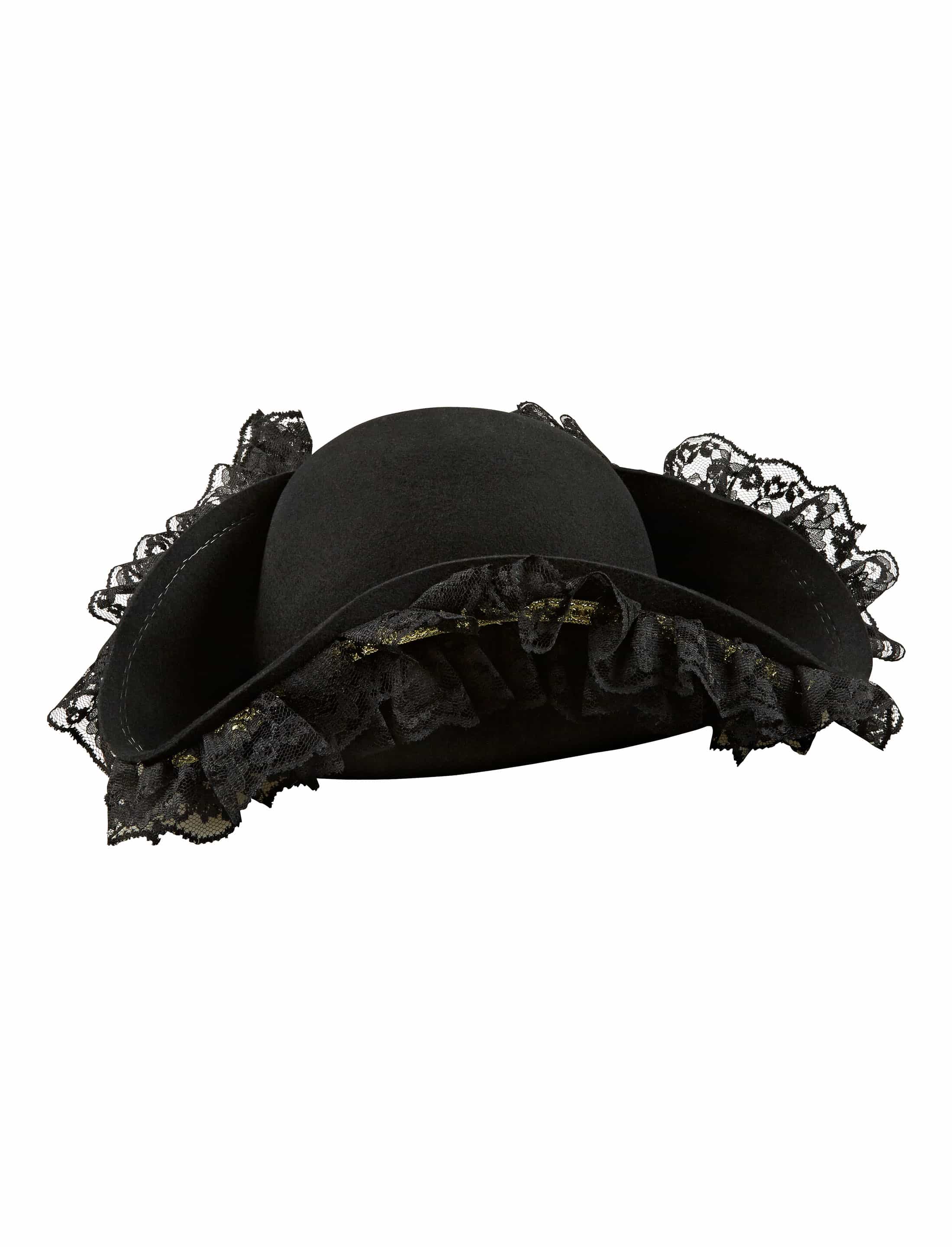 Dreispitz Wollfilz elegant mit Spitze schwarz 59