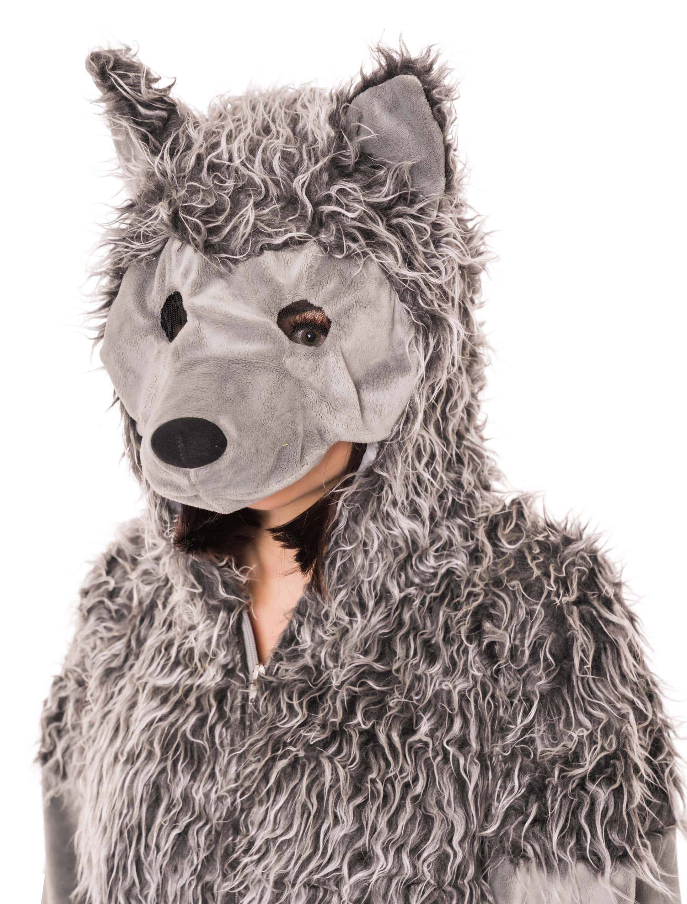 Overall Plüsch Wolf mit Maske Damen grau 40-42