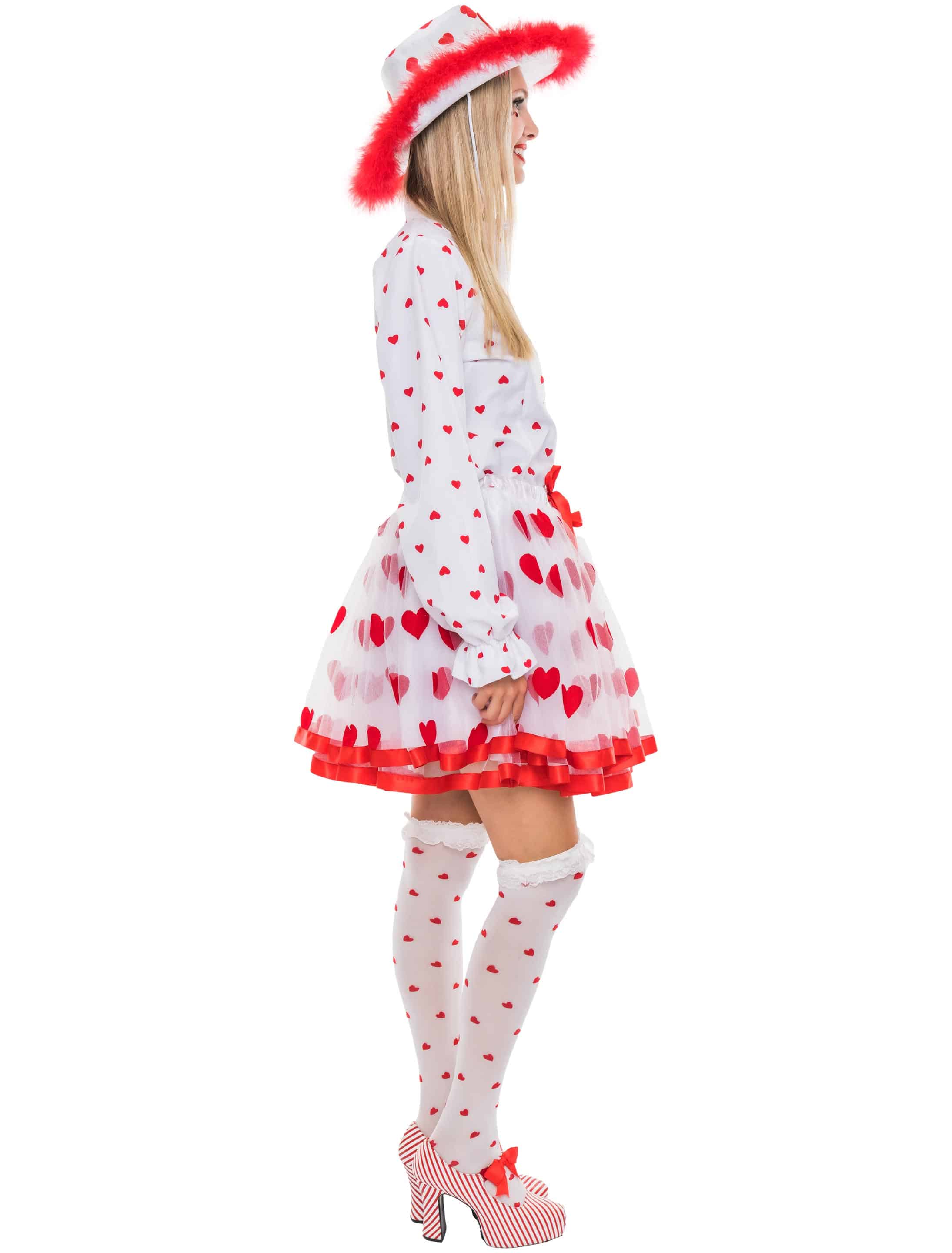 Petticoat weiß mit Herzen Damen rot one size