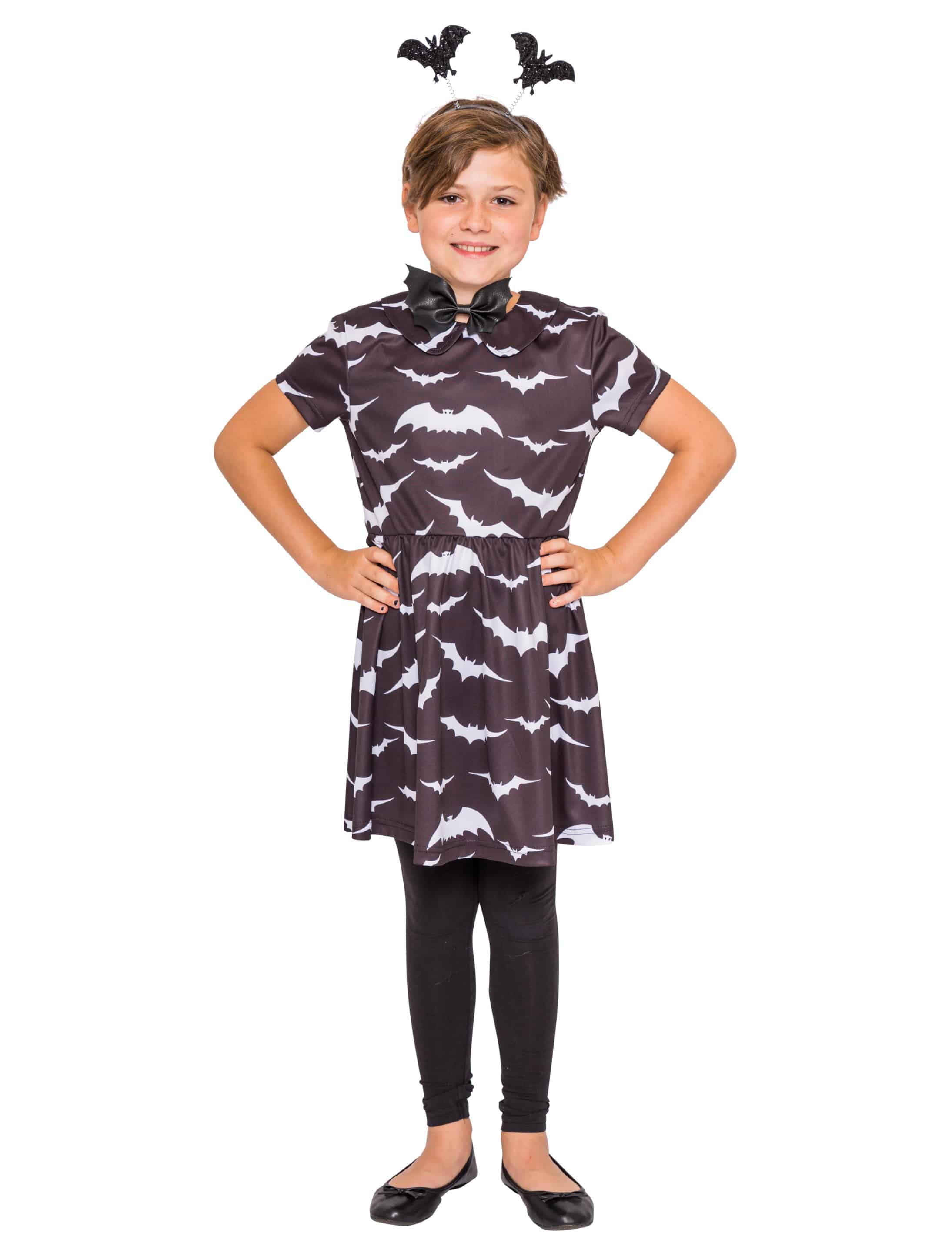 Kleid Fledermaus Kinder Mädchen schwarz/weiß 152