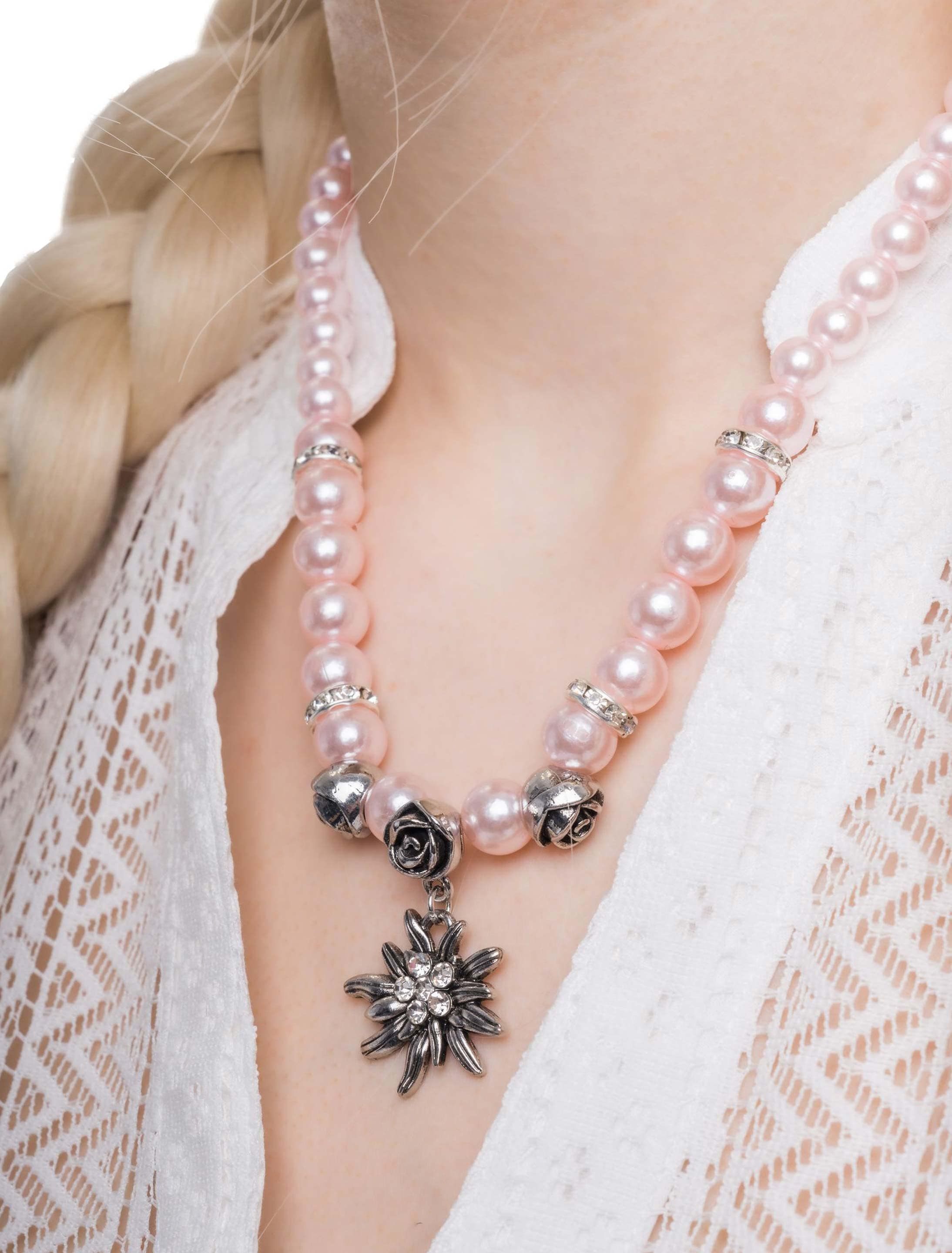 Perlenkette mit Edelweiß Damen rosa