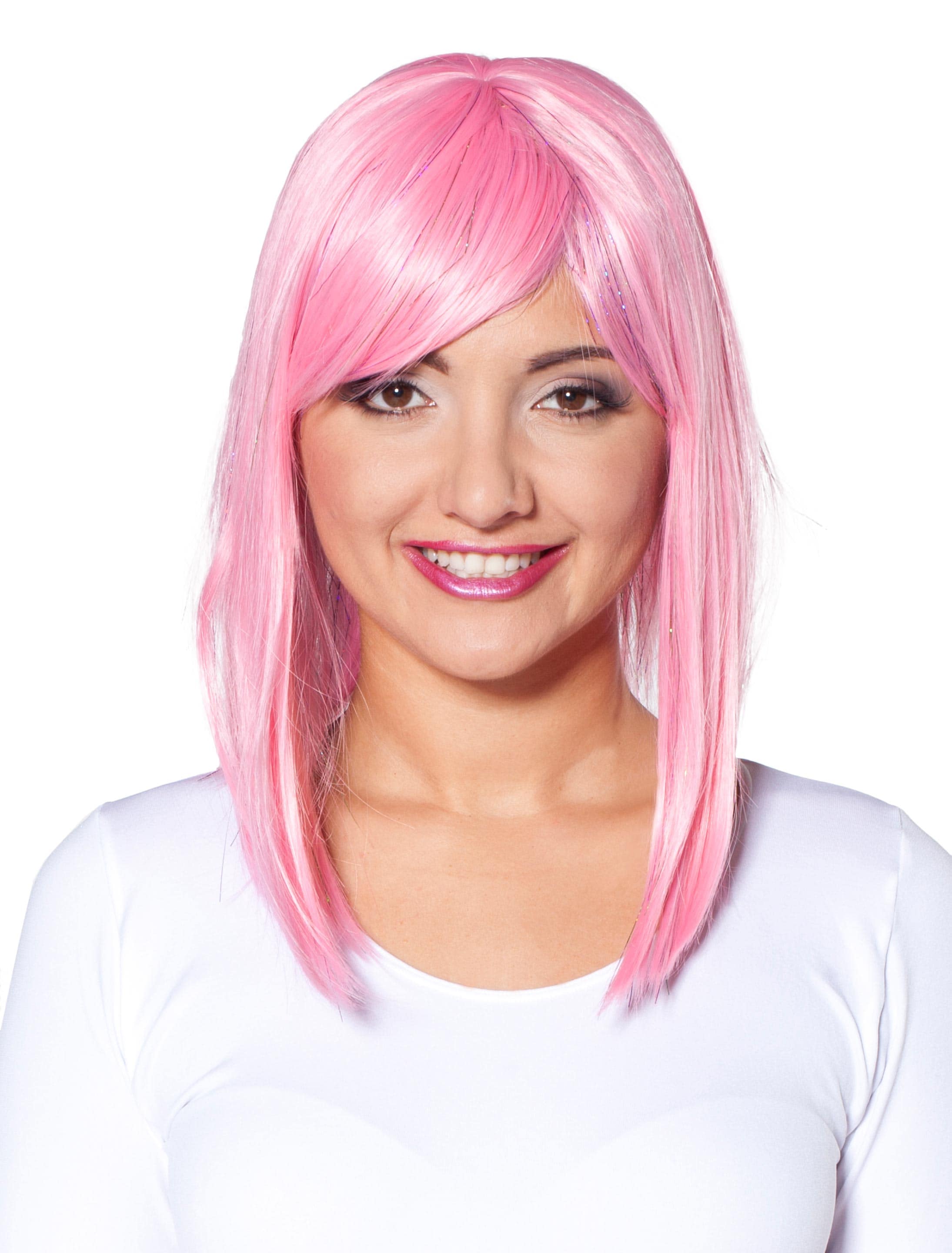 Perücke long Bob mit Pony pink