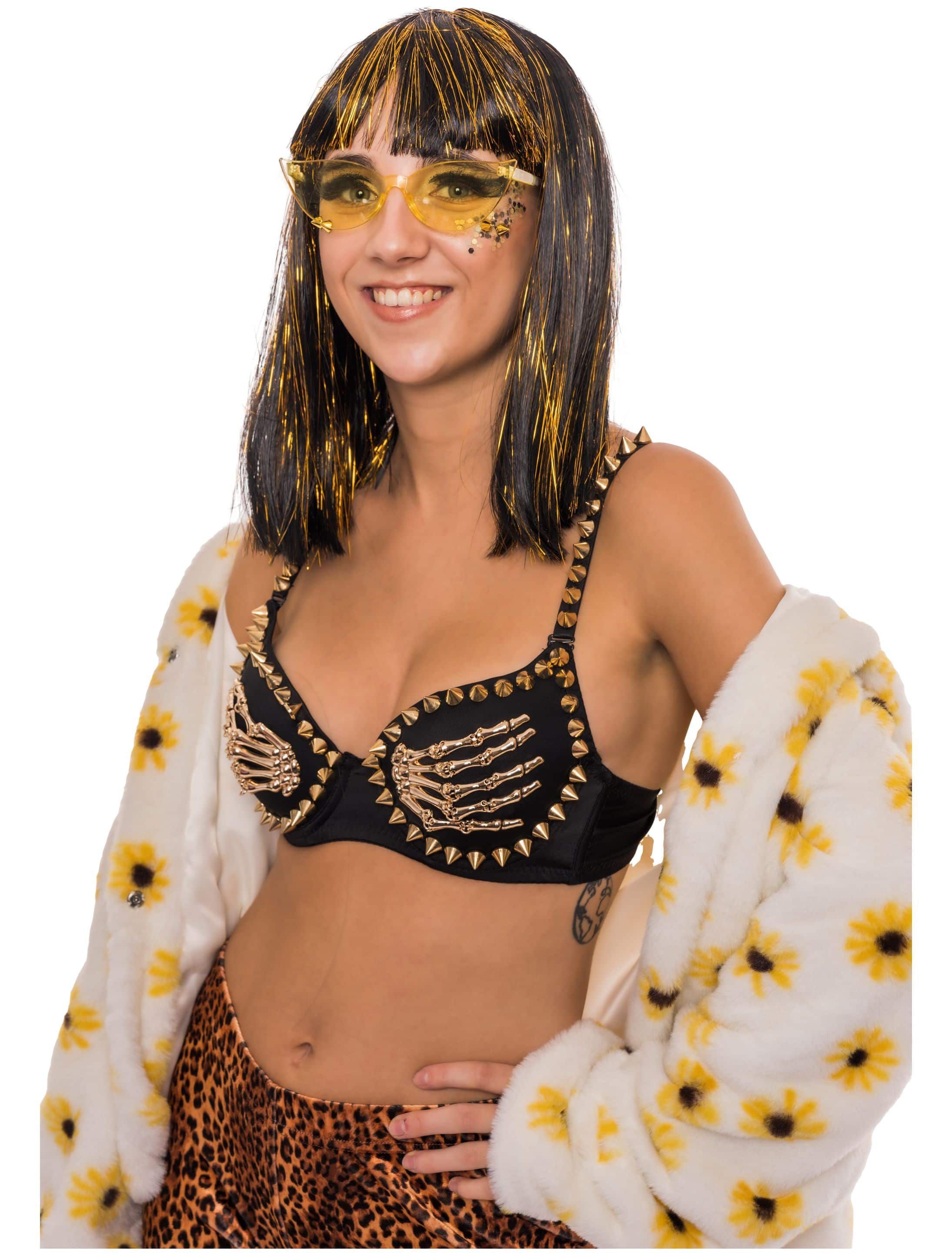 BH mit Skeletthänden Damen schwarz/gold L-XL
