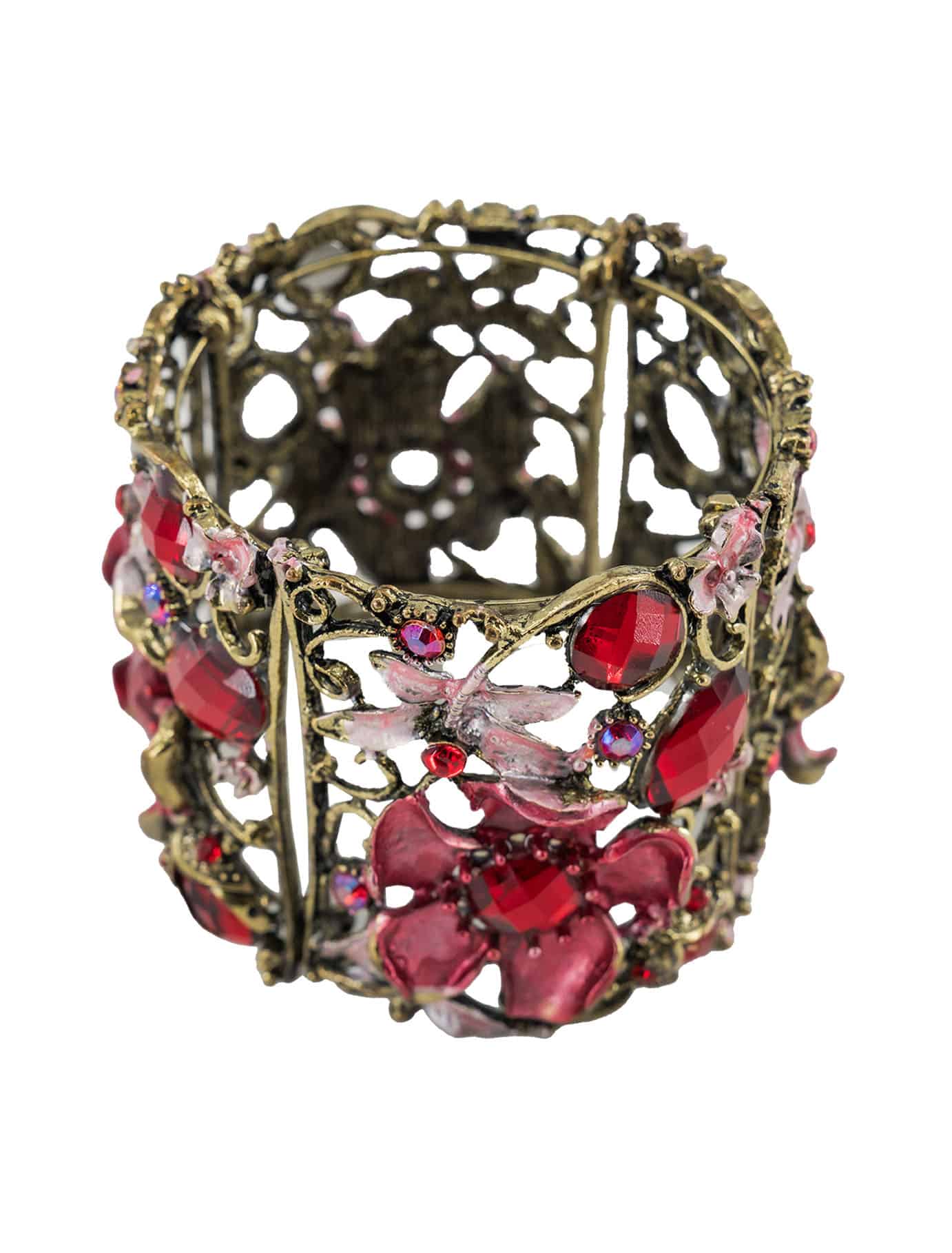 Armreif mit Blumenverzierung gold/pink Armreif mit Blumenverzierung gold/pink